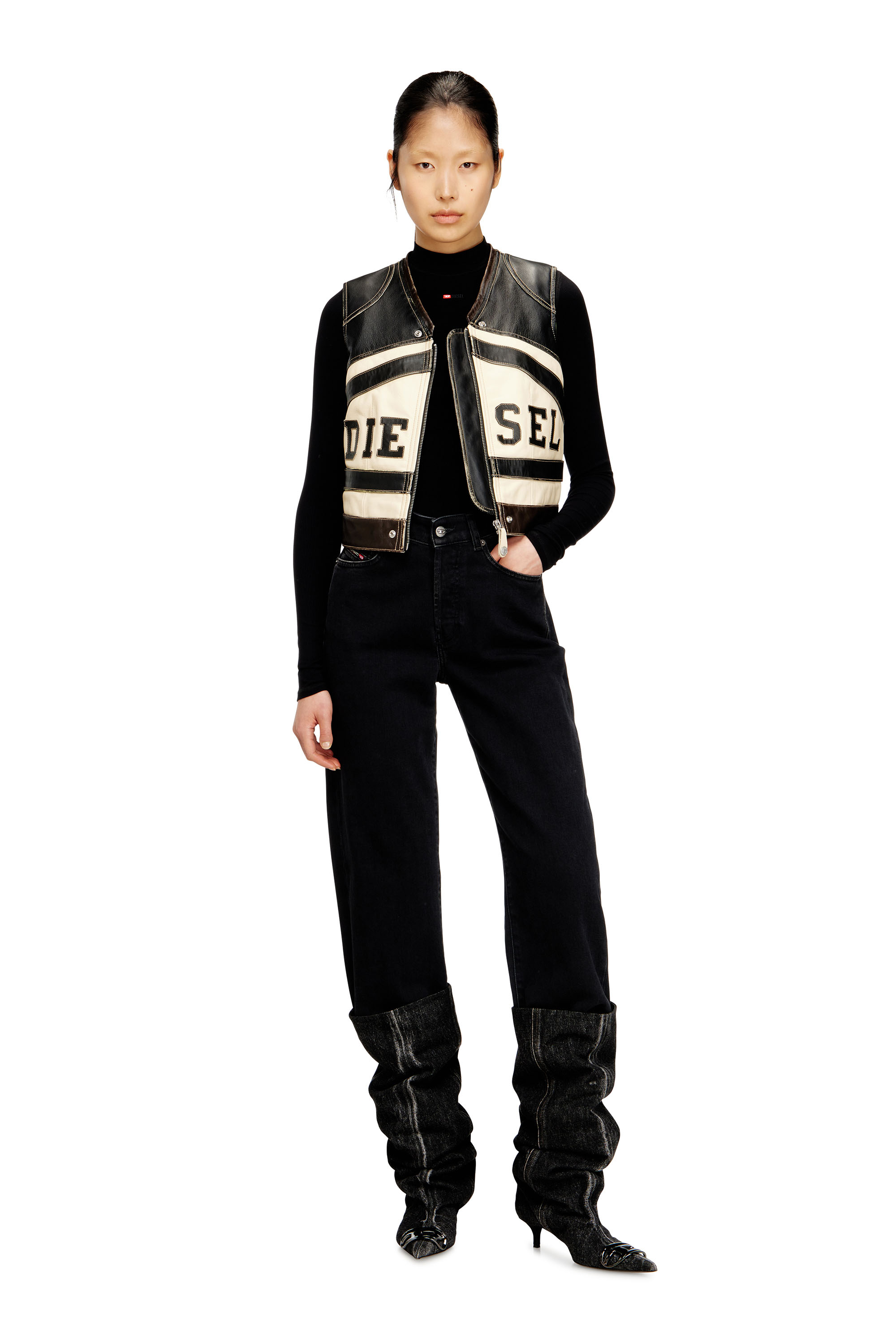 Diesel - L-FLYCOU-20TH, Gilet en cuir avec logo sur le devant et bandes contrastées Femme in Polychrome - 2