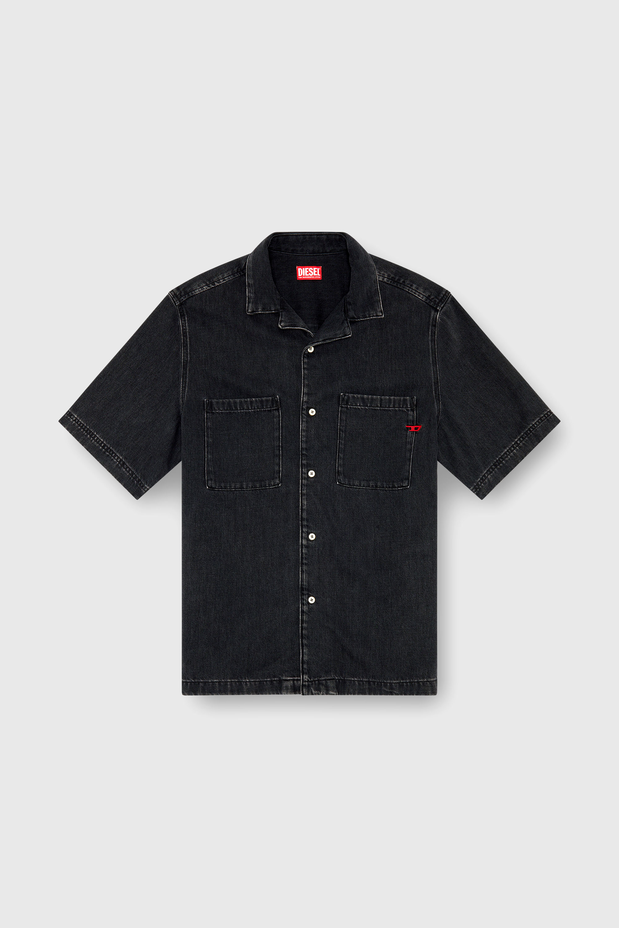 Diesel - D-PAROSHORT, Man's Bowling shirt in denim in Black - 2