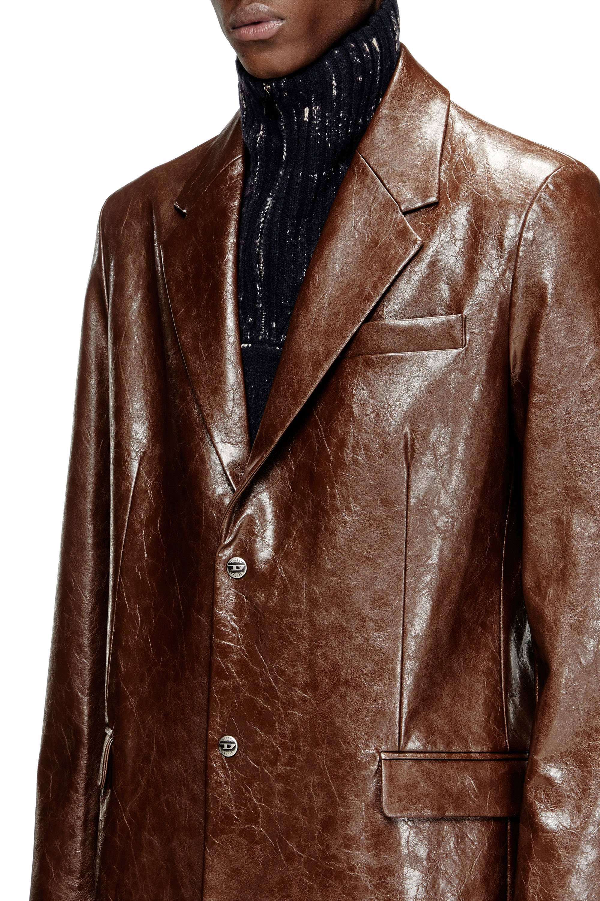 Diesel - J-CREED-COAT, Manteau en tissu texturé enduit Homme in Marron - 5