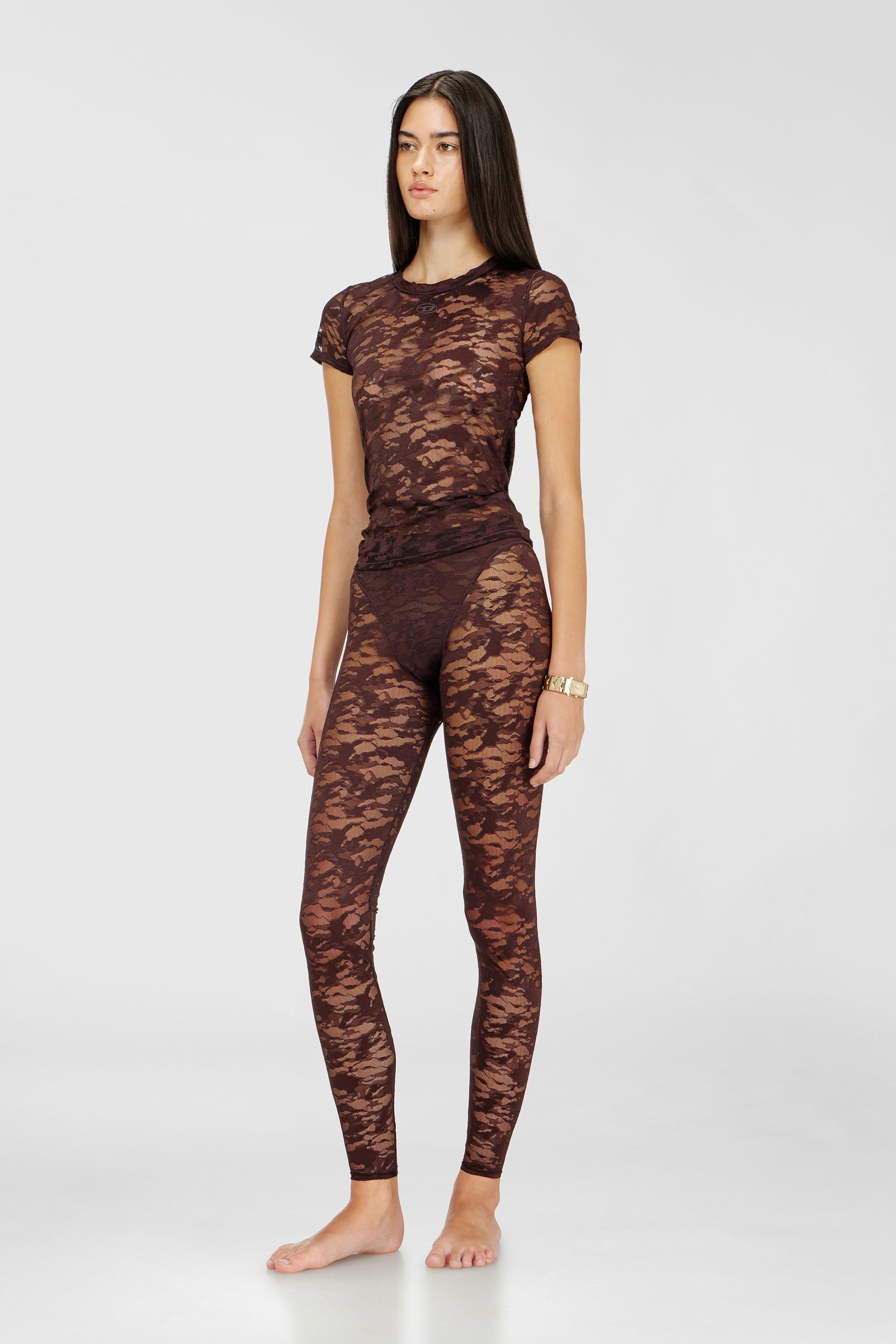 Diesel - HAYLEY-UTLT, Leggings en dentelle nylon camouflage Femme in Marron - 2