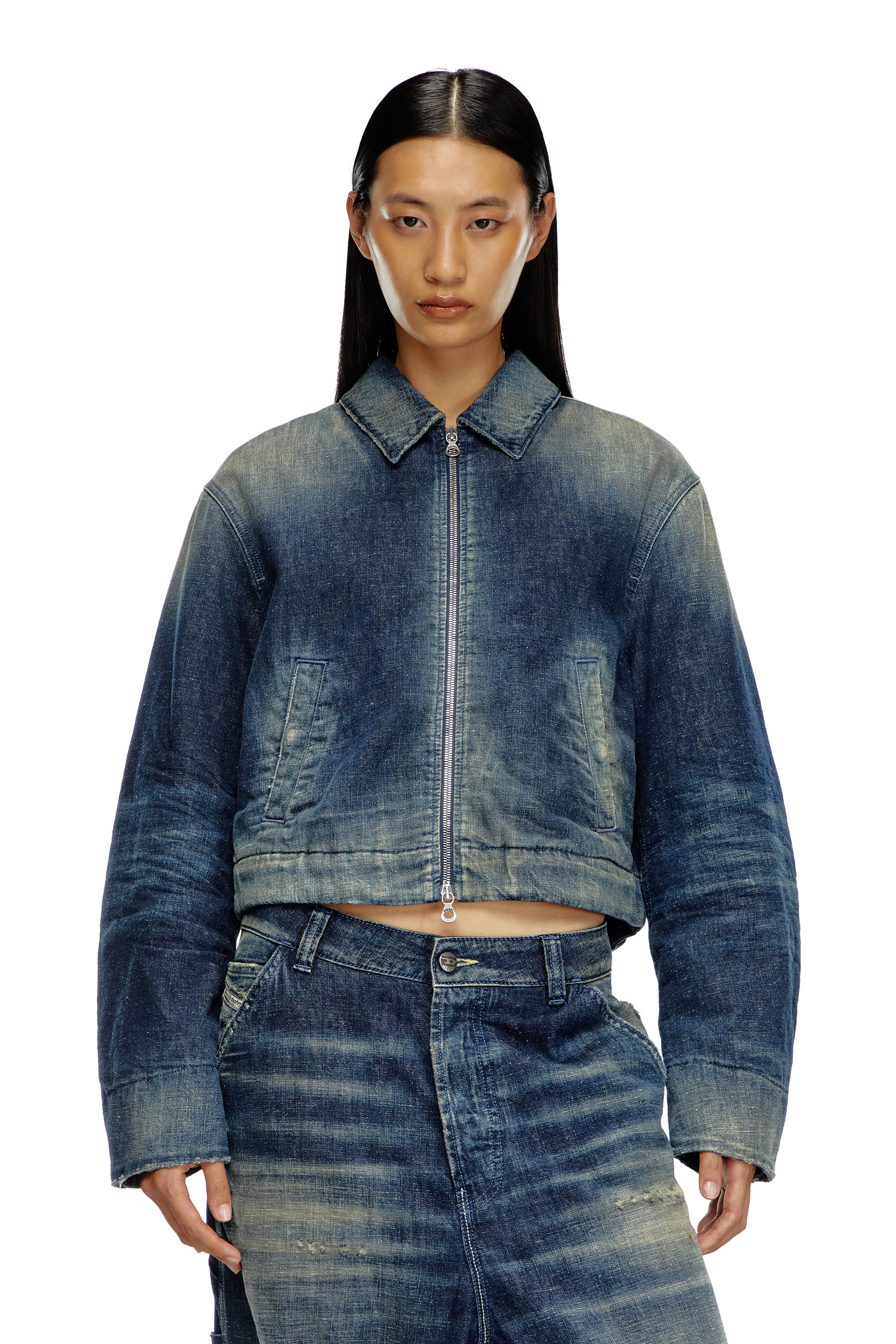 Diesel - DE-NOVA, Veste matelass&eacute;e en denim style utilitaire Femme in Bleu - 3