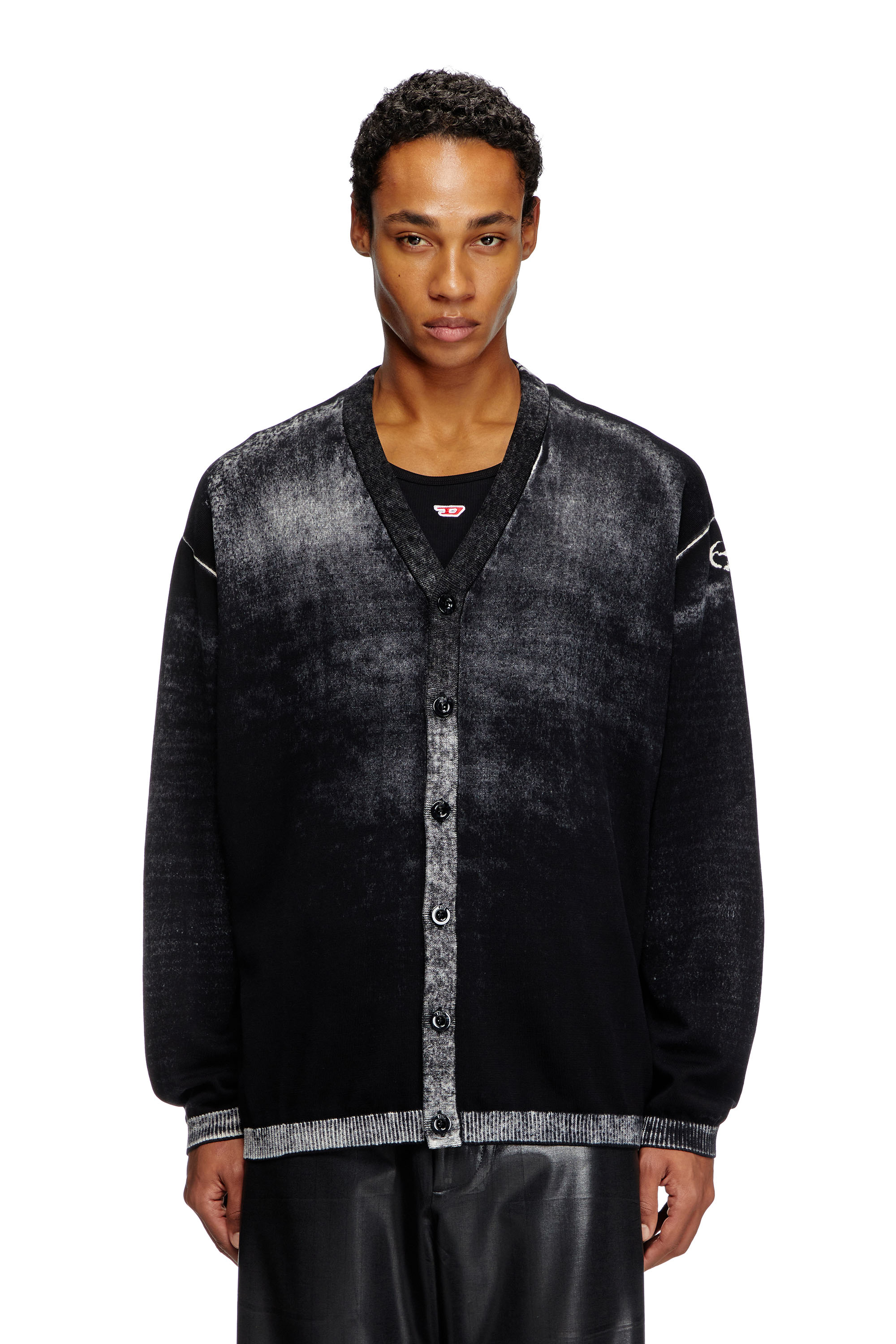 Diesel - K-LARENCE-CARDIGAN-B, Cardigan en coton avec imprimé inversé Homme in Noir - 1