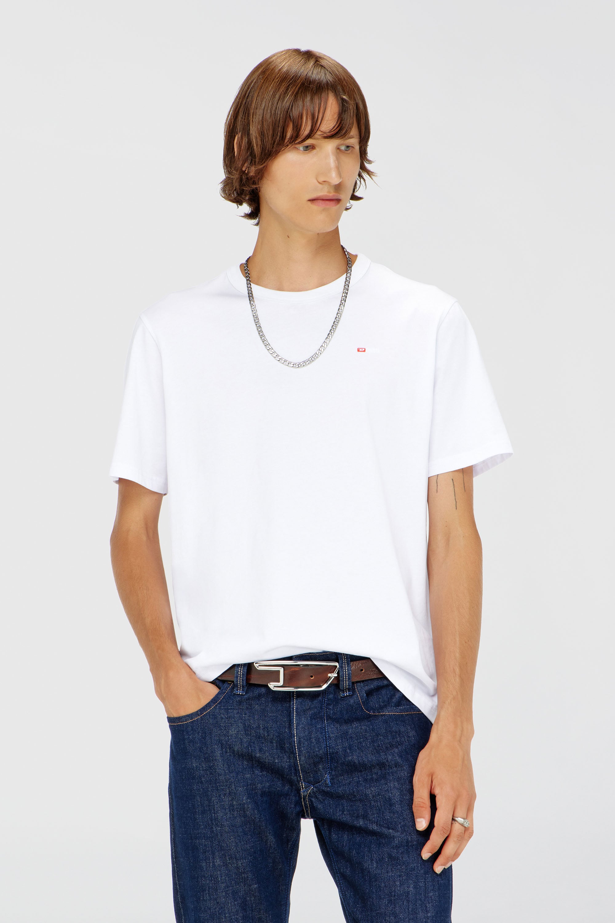 Diesel - T-ADJUST-MICRODIV, T-shirt avec logo micro-brod&eacute; Mixte in Blanc - 1