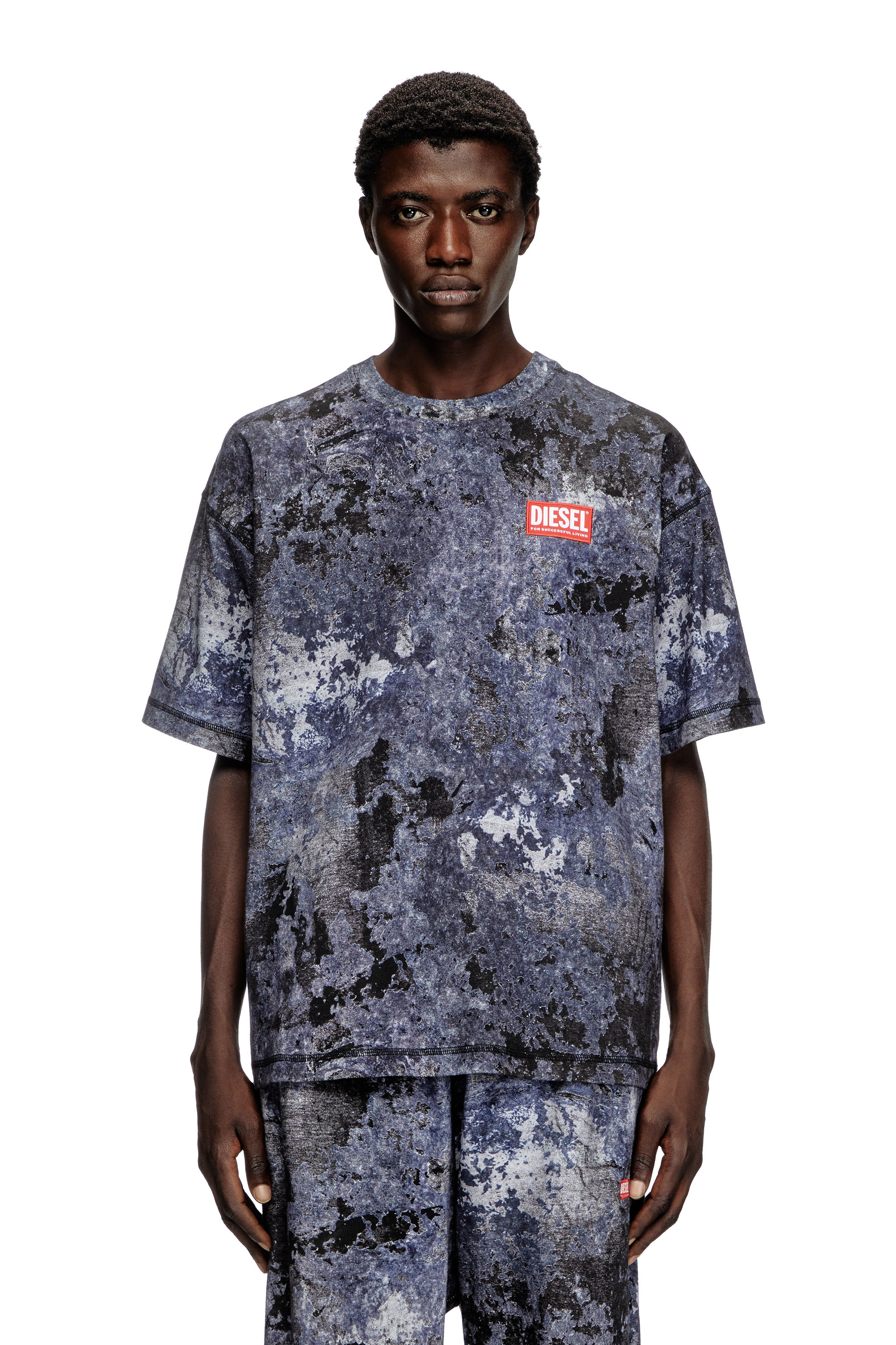 Diesel - T-BOXT-R12, Man's Marble-effect burnout T-shirt in Blue - 1