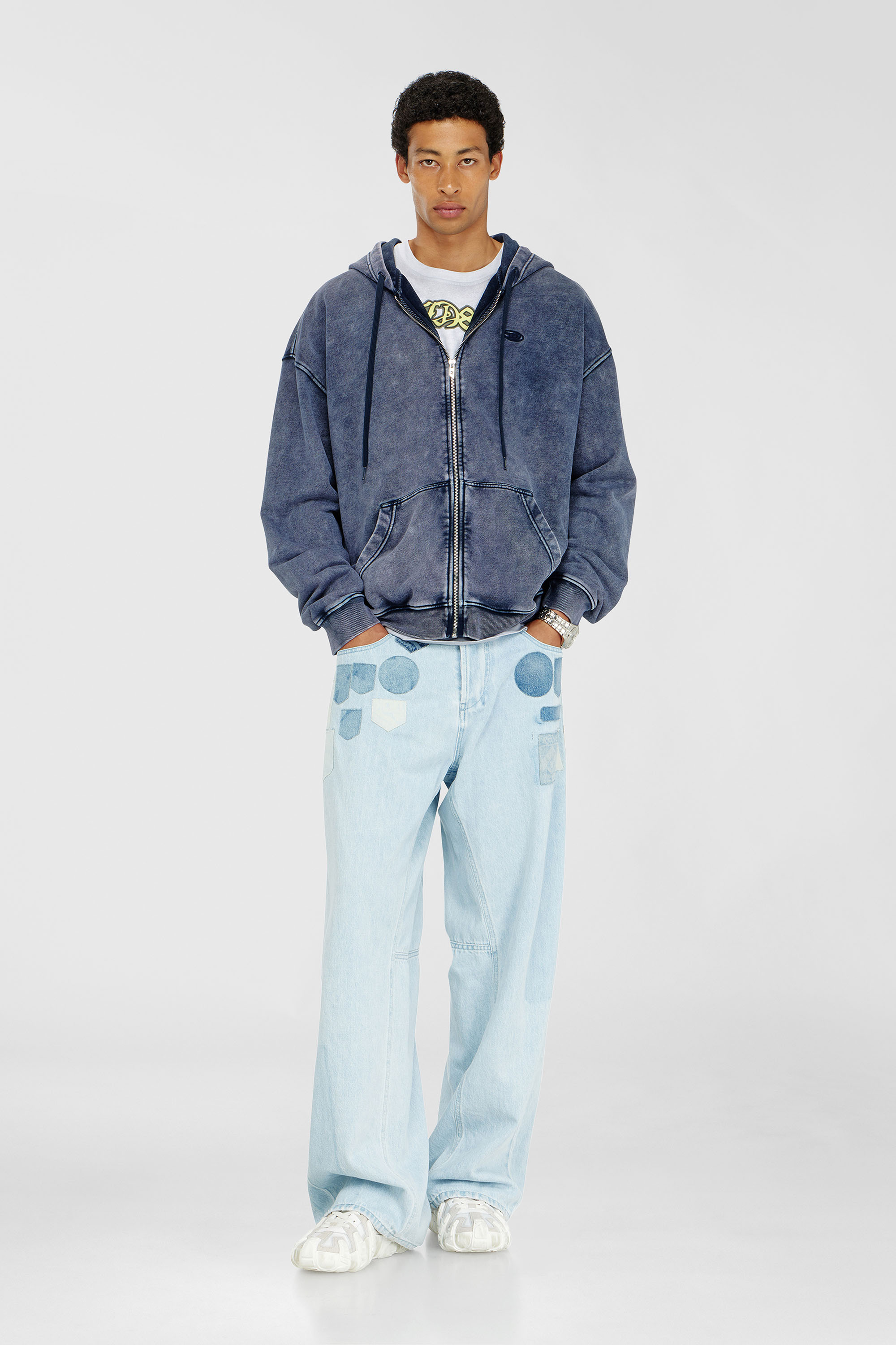 Diesel - S-BOXT-HOOD-ZIP-DEN, Sweat &agrave; capuche zipp&eacute; en molleton de coton trait&eacute; Homme in Bleu - 2