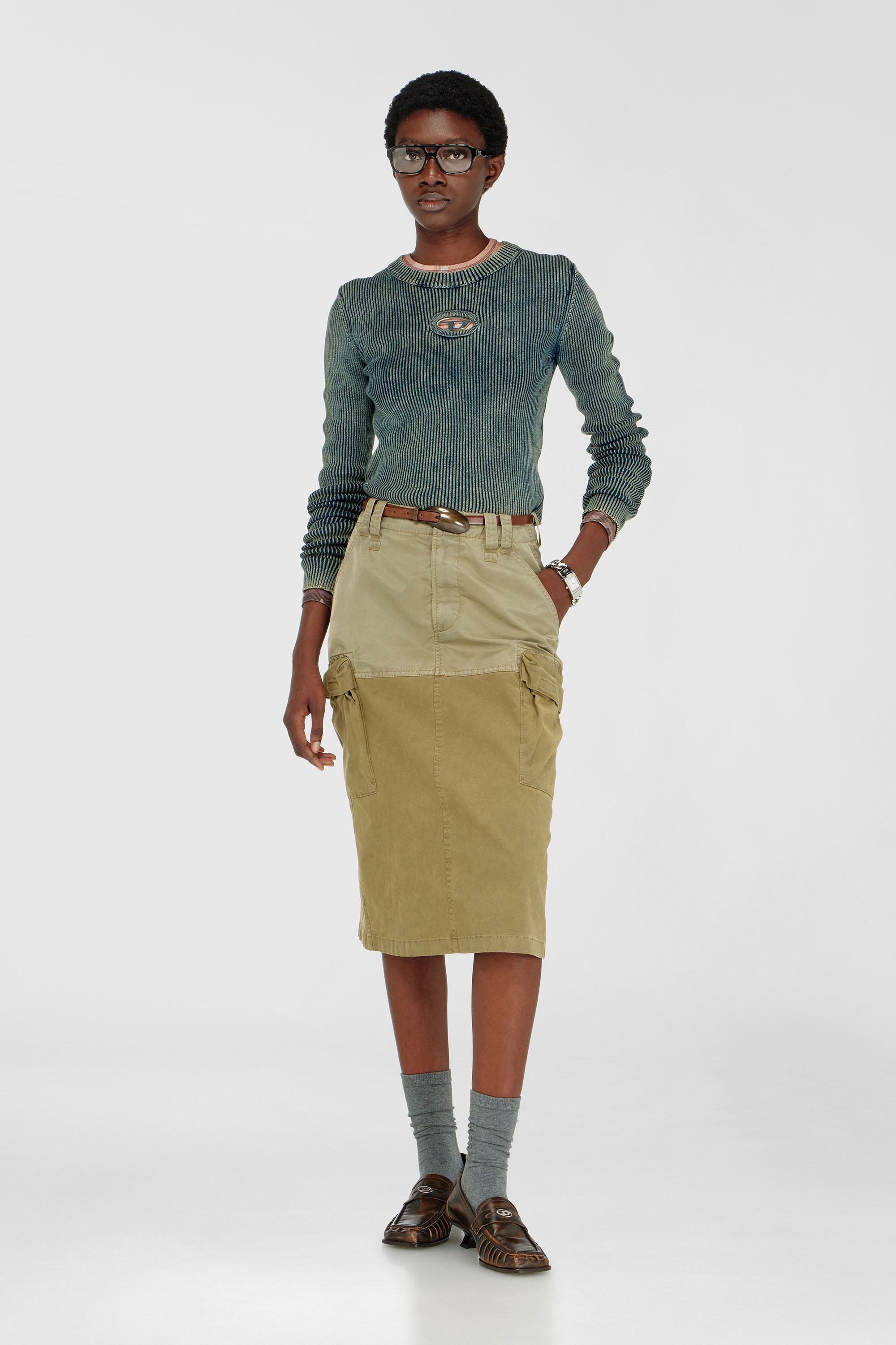 Diesel - M-ANCHOR-A, Top en maille c&ocirc;tel&eacute;e avec Oval D Femme in Bleu - 1