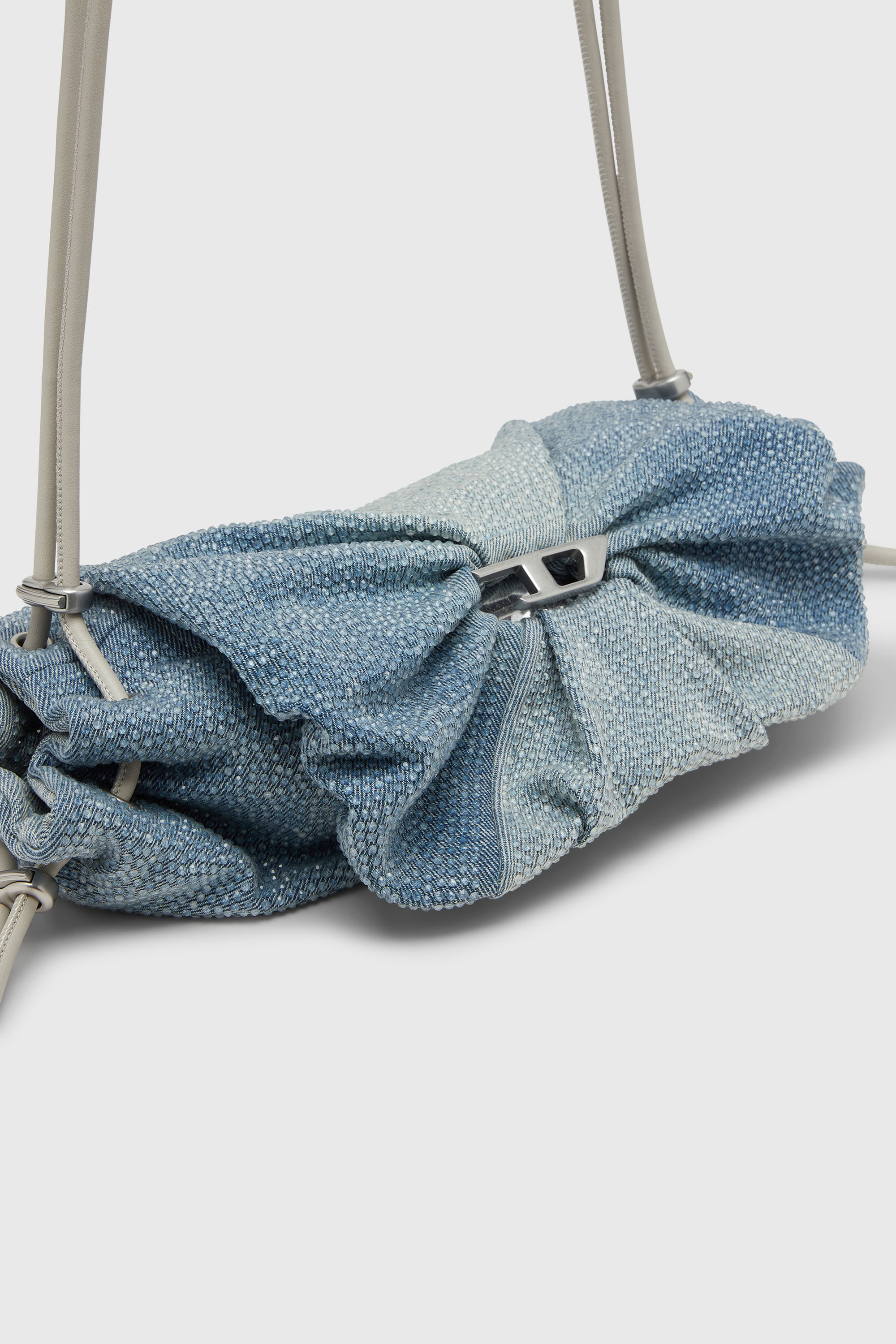Diesel - SCRUNCH-D SHOULDER S, Scrunch-D - Sac &eacute;paule en denim avec cristaux transparents Femme in Bleu - 6