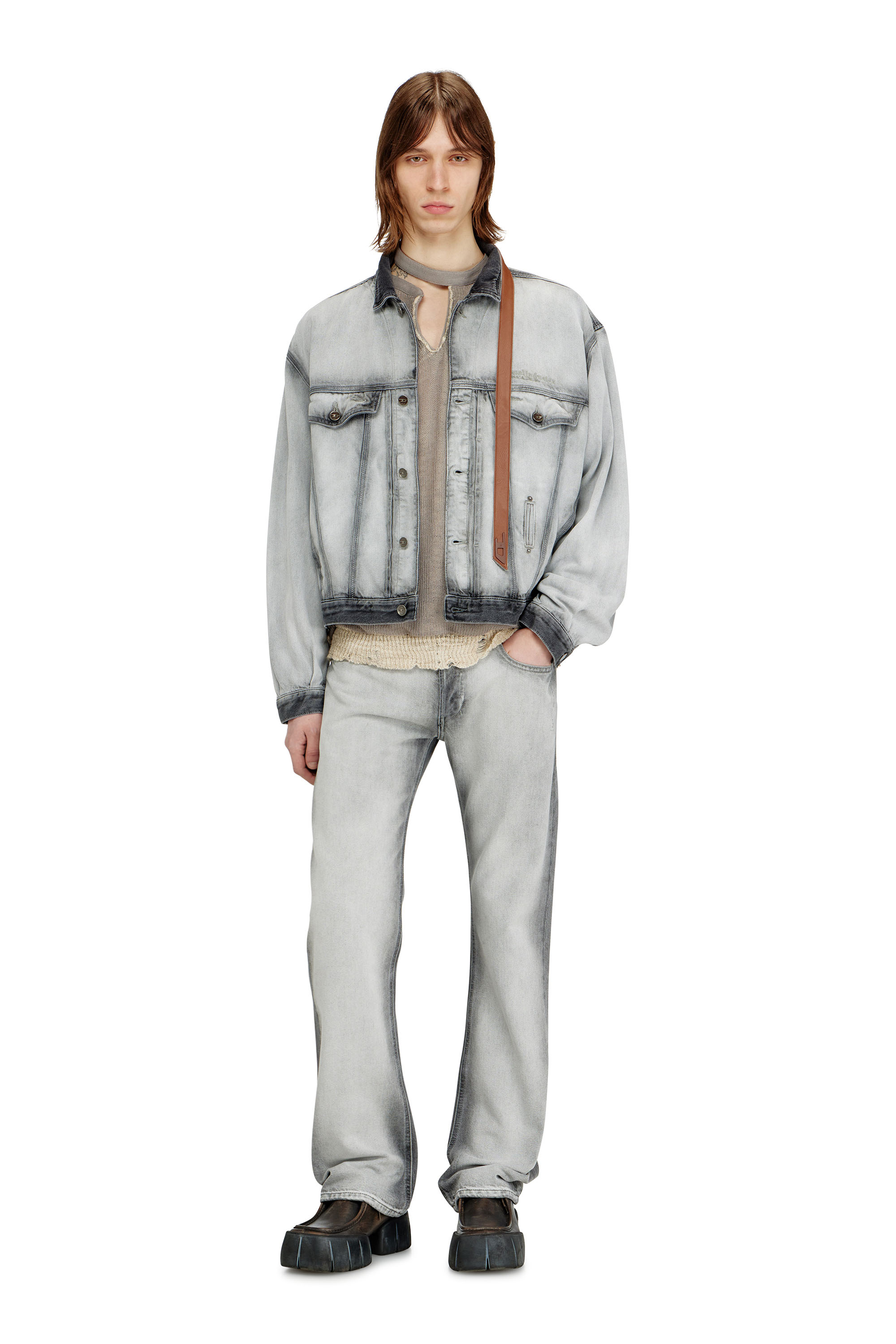 Diesel - D-DENVER-FSI, Veste trucker en denim soft skeleton Mixte in Gris - 3