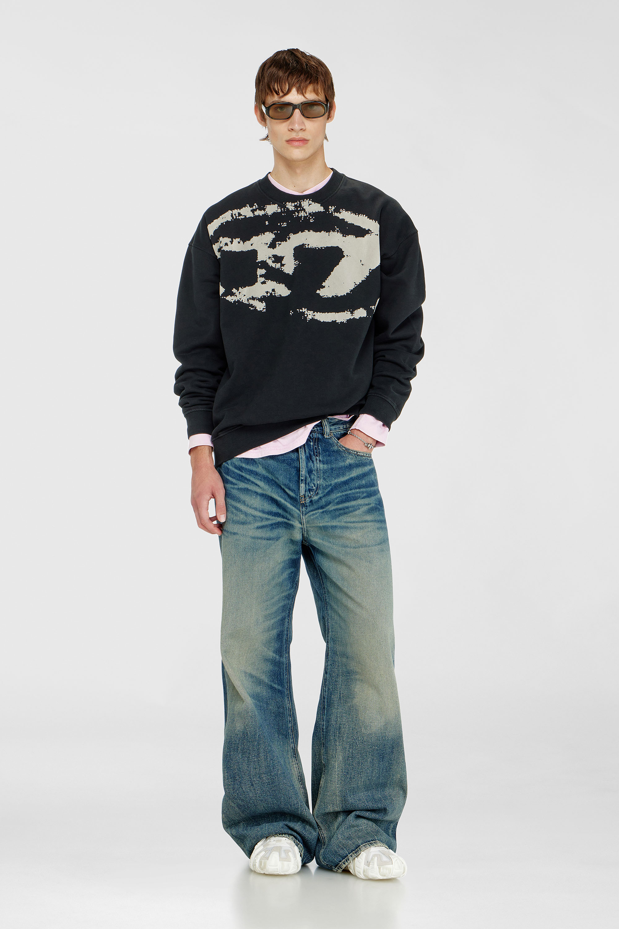 Diesel - S-BOXT-N5, Sweat-shirt en coton avec D ovale floqu&eacute; Homme in Noir - 1