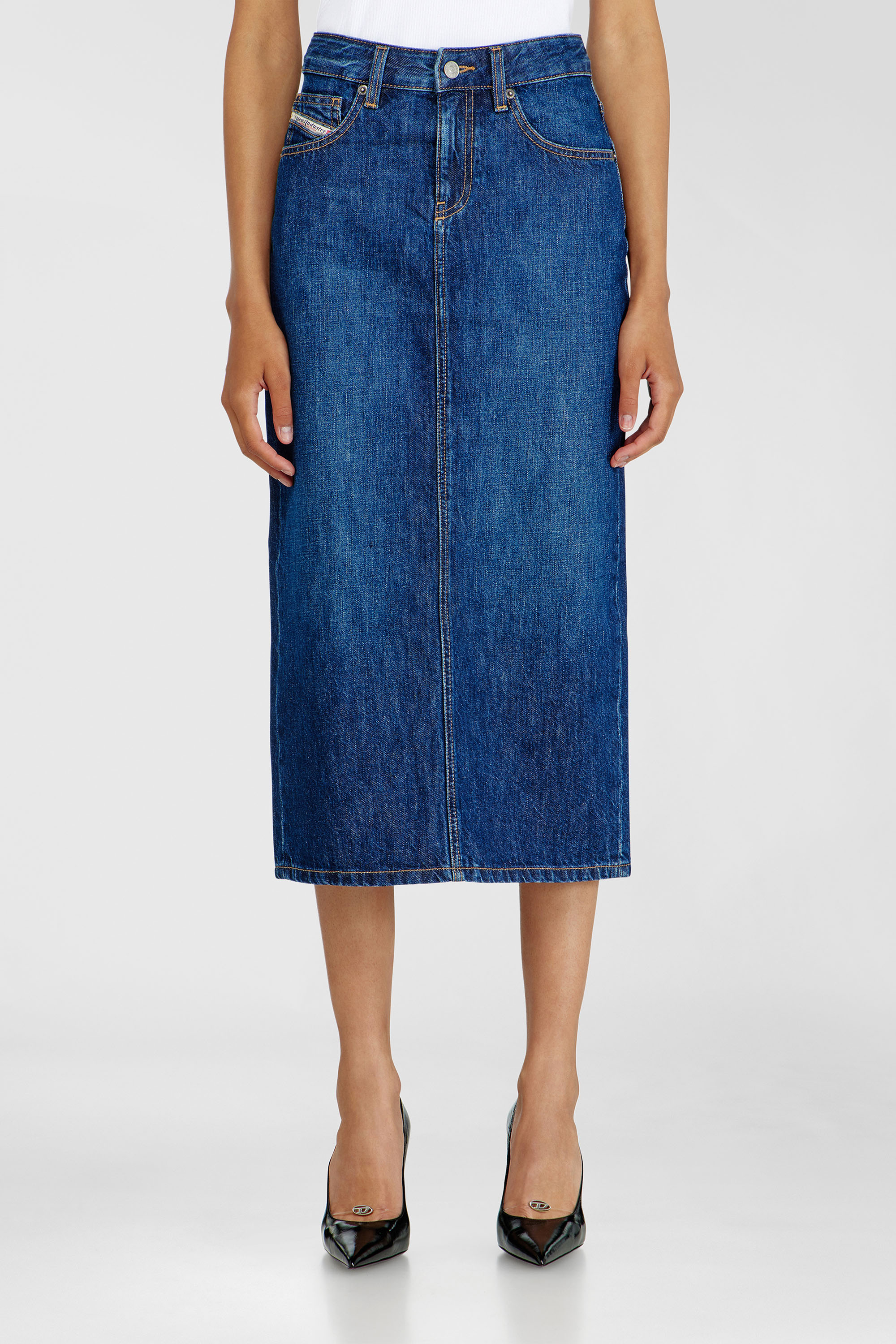 Diesel - DE-SKYE-D, Jupe midi en denim Femme in Bleu - 2