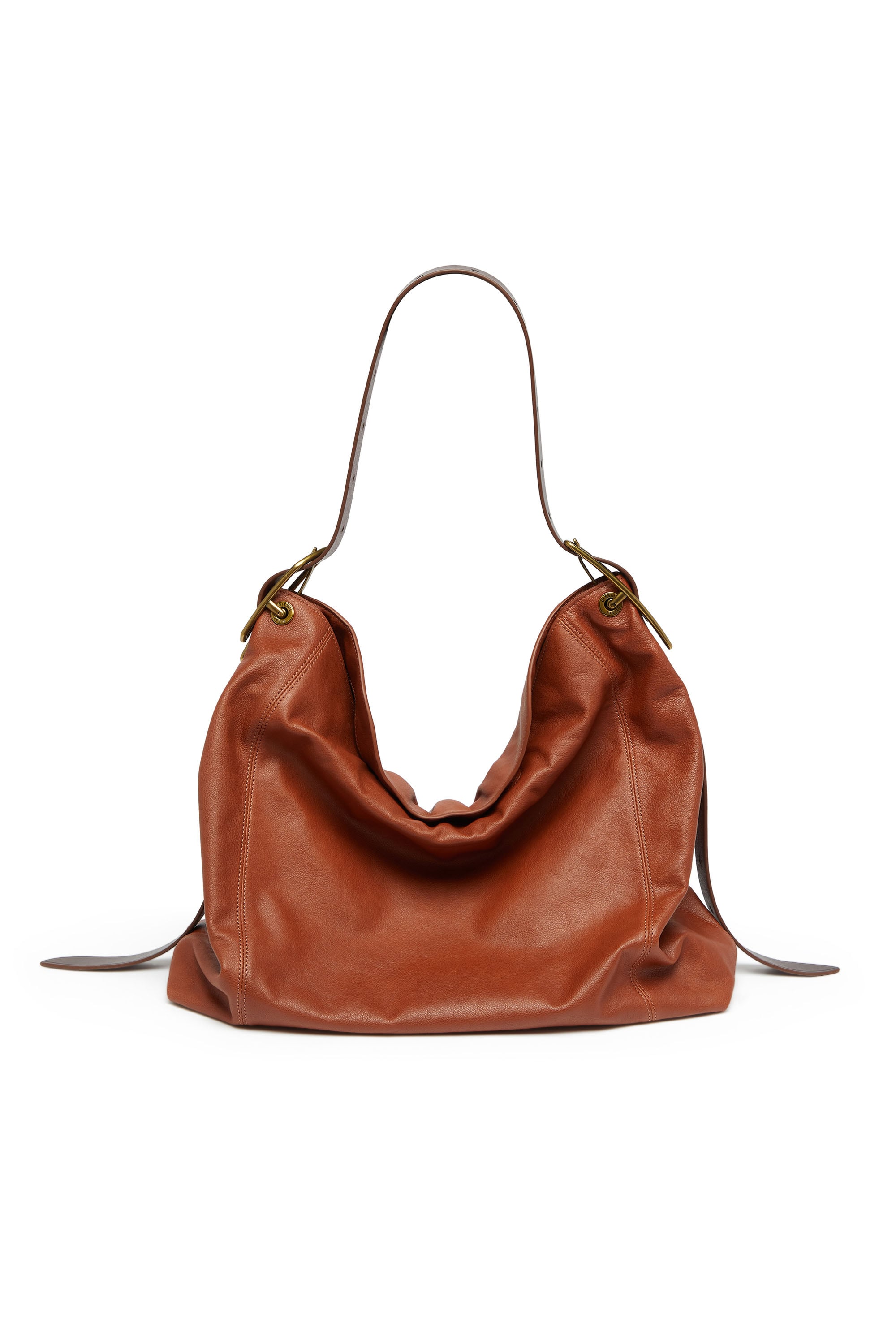 Diesel - D-LINE HOBO L, D-Line-Sac hobo en cuir brillant effet froiss&eacute; Femme in Marron - 1