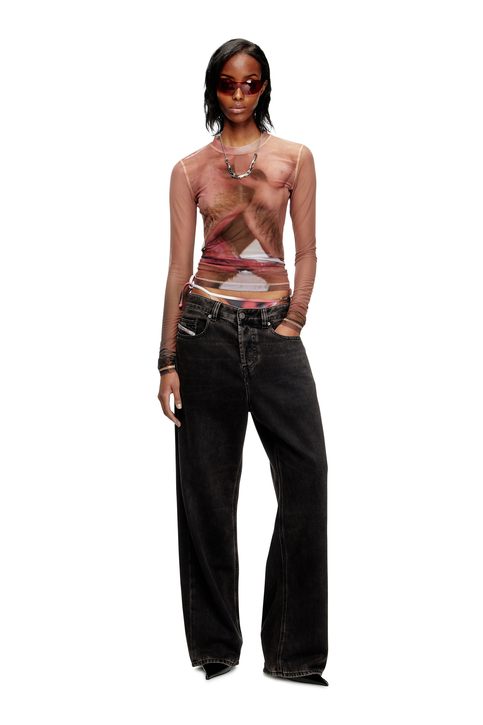 Diesel - PR-T-SIELAR-TOM25-1, Haut à manches longues en maille technique imprimée Mixte in Rose - 6