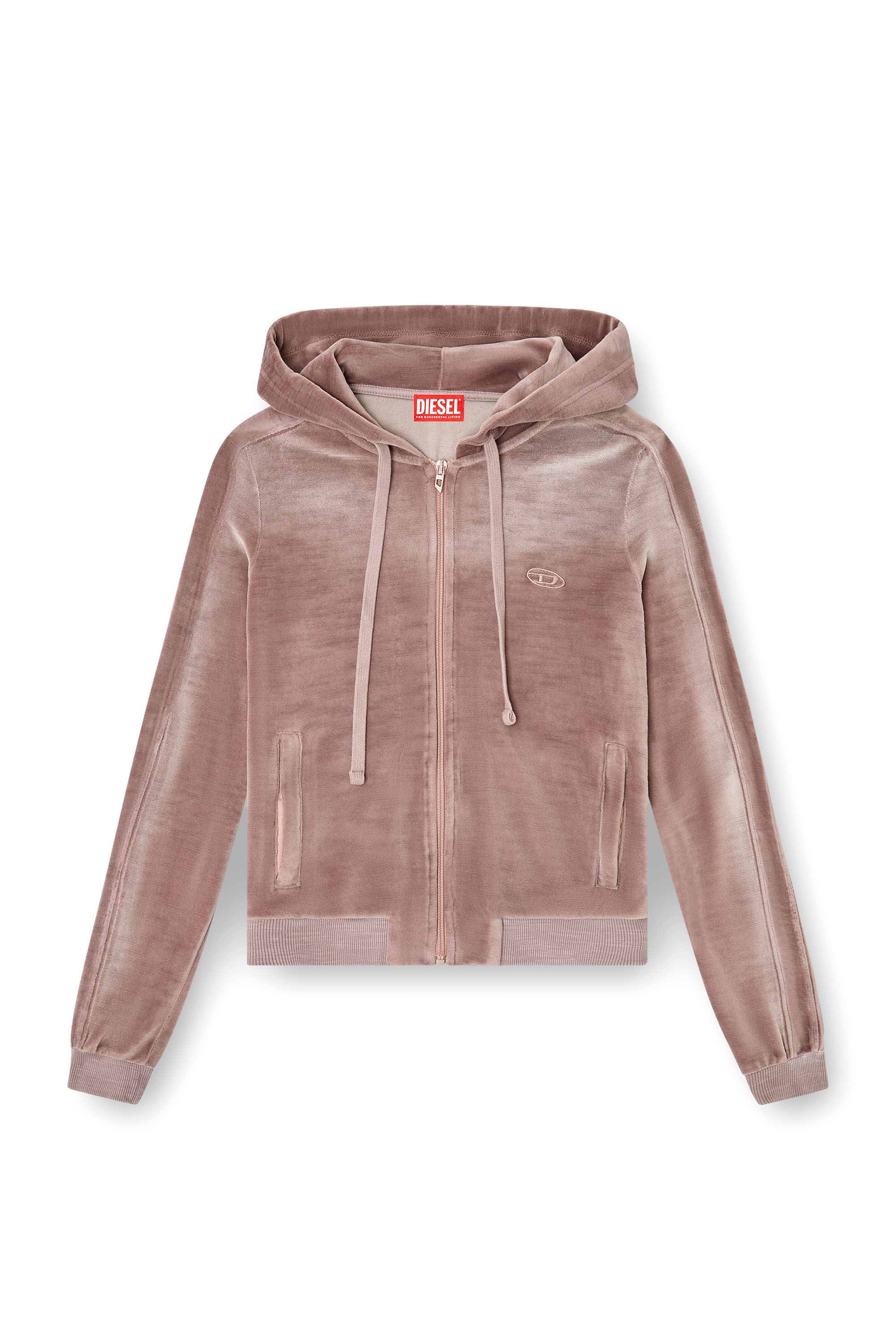 Diesel - F-ELY-Q1, Sweat-shirt à capuche zippé en chenille délavée Femme in Rose - 3