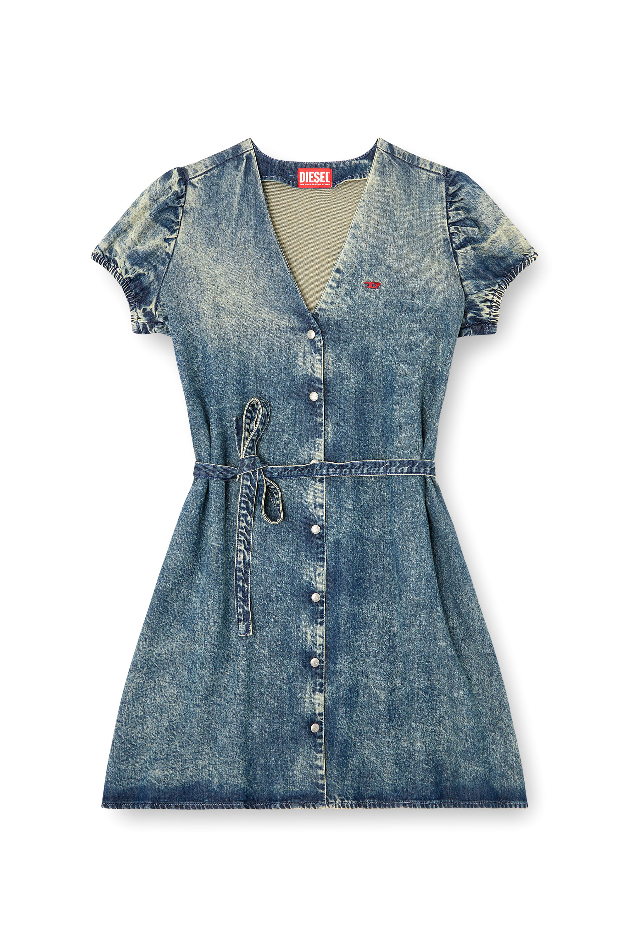 Diesel - DE-OLLISH-D, Robe en denim avec ceinture à la taille Femme in Bleu - 3