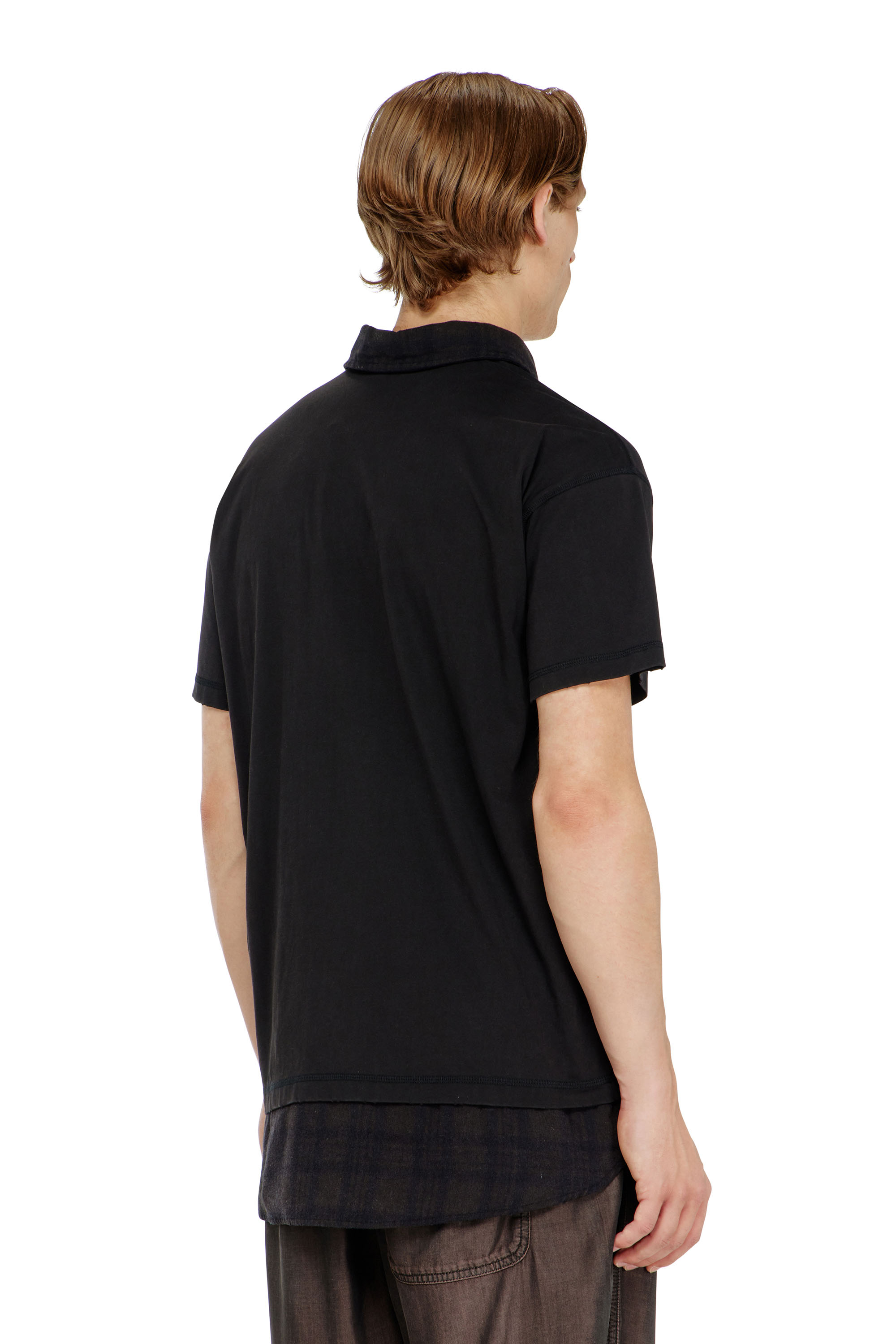 Diesel - T-ANSEL, Polo en jersey avec finitions en flanelle &agrave; carreaux Homme in Noir - 4