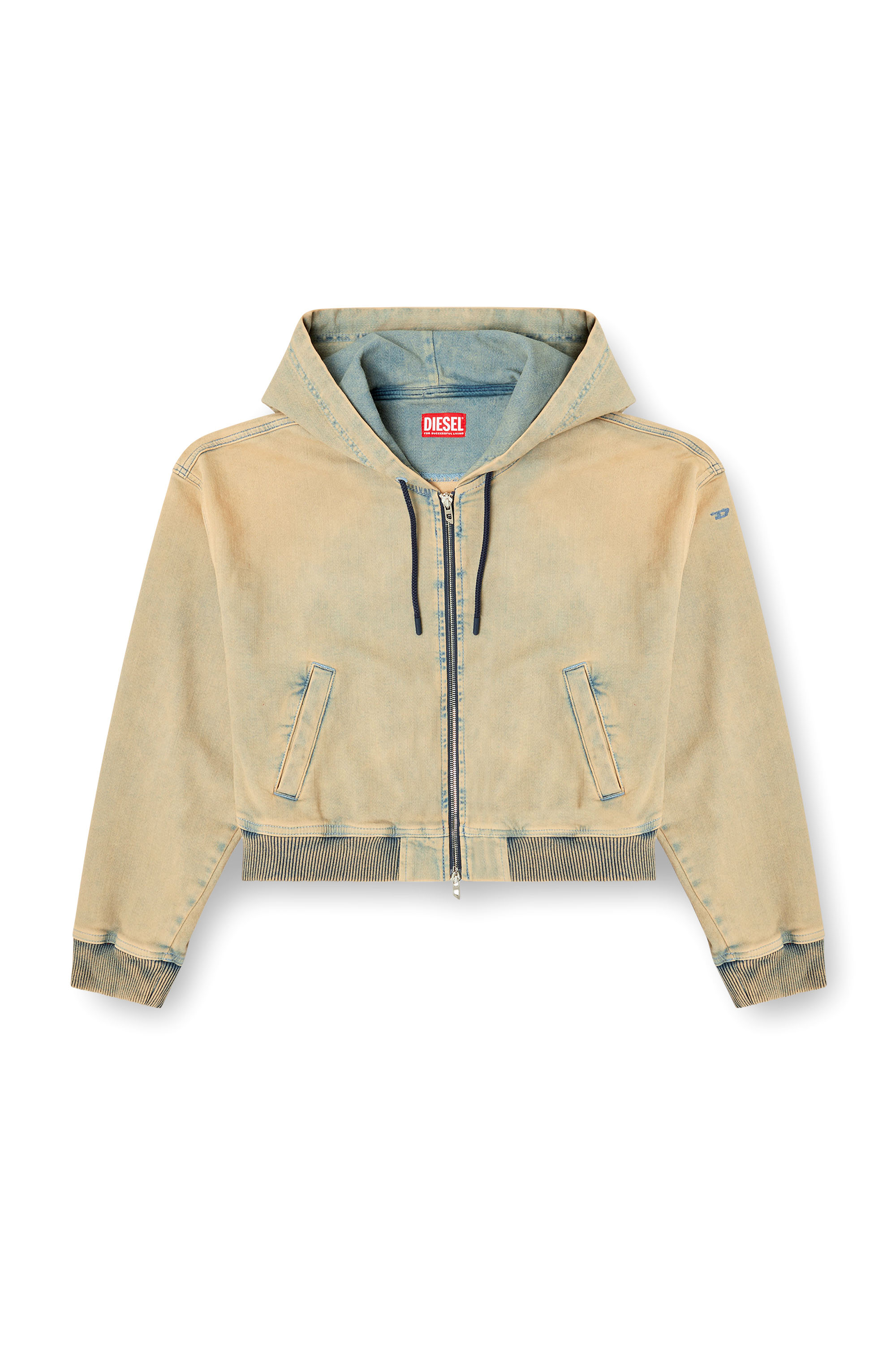 Diesel - DE-GIRI-CROP JOGG, Sweat-shirt à capuche zippé en tissu JoggJeans coloré Femme in Polychrome - 3