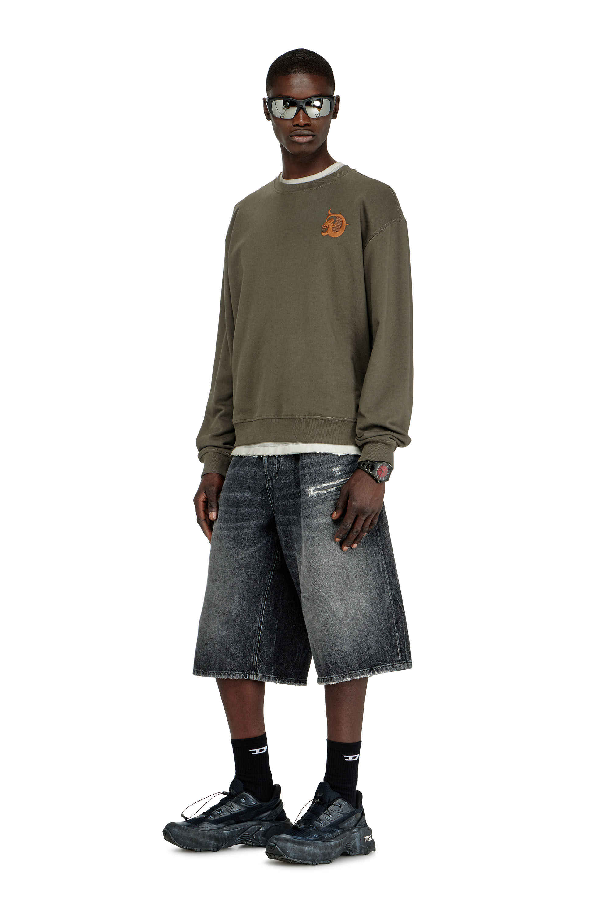 Diesel - S-NORM-AA4, Sweat-shirt avec broderie et imprim&eacute; flock Homme in Vert - 1