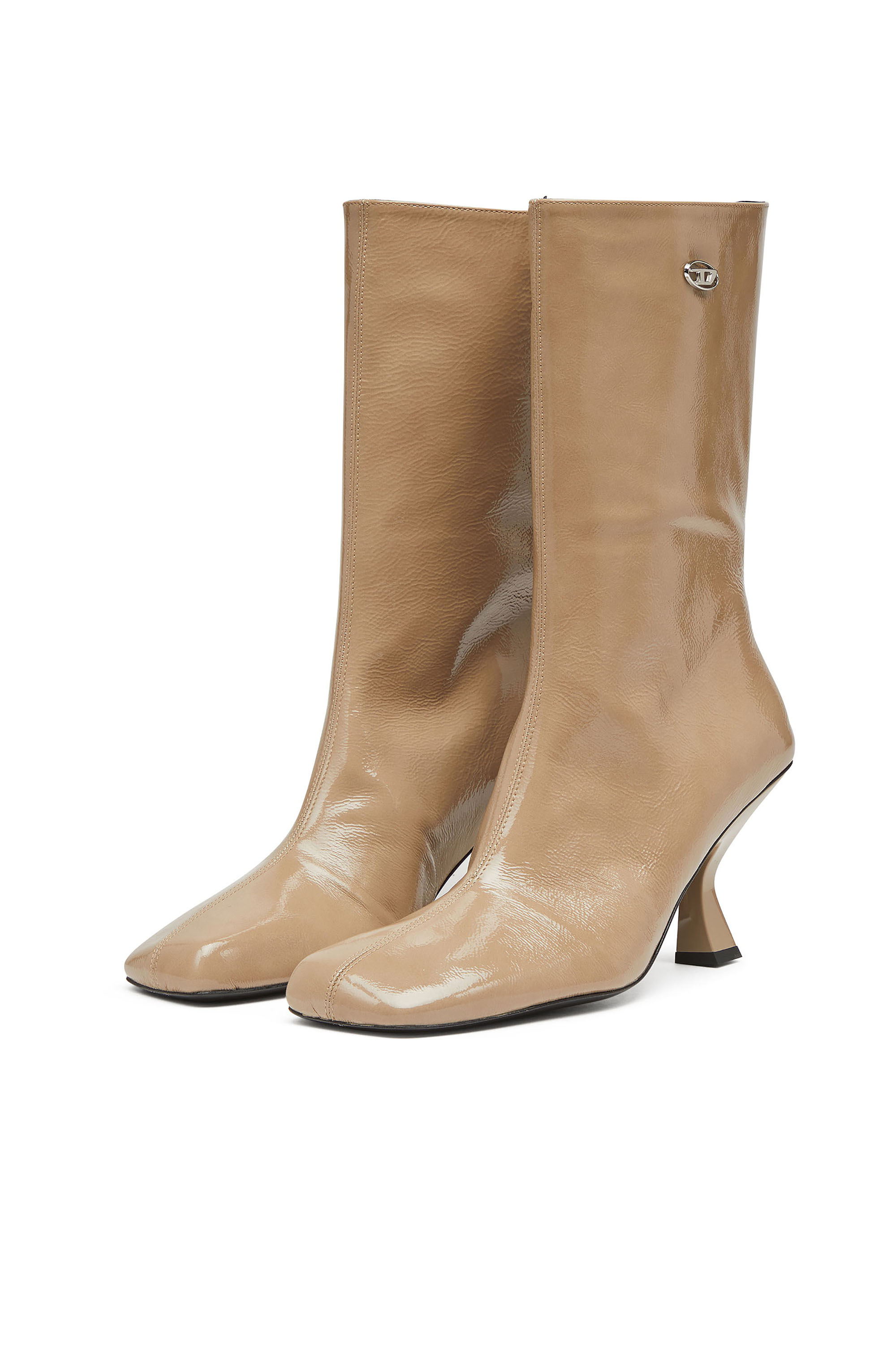 Diesel - D-AMBER TUBE 75, D-Amber-Bottes à cheville à bout carré couleur avec effet naplak Femme in Beige - 7