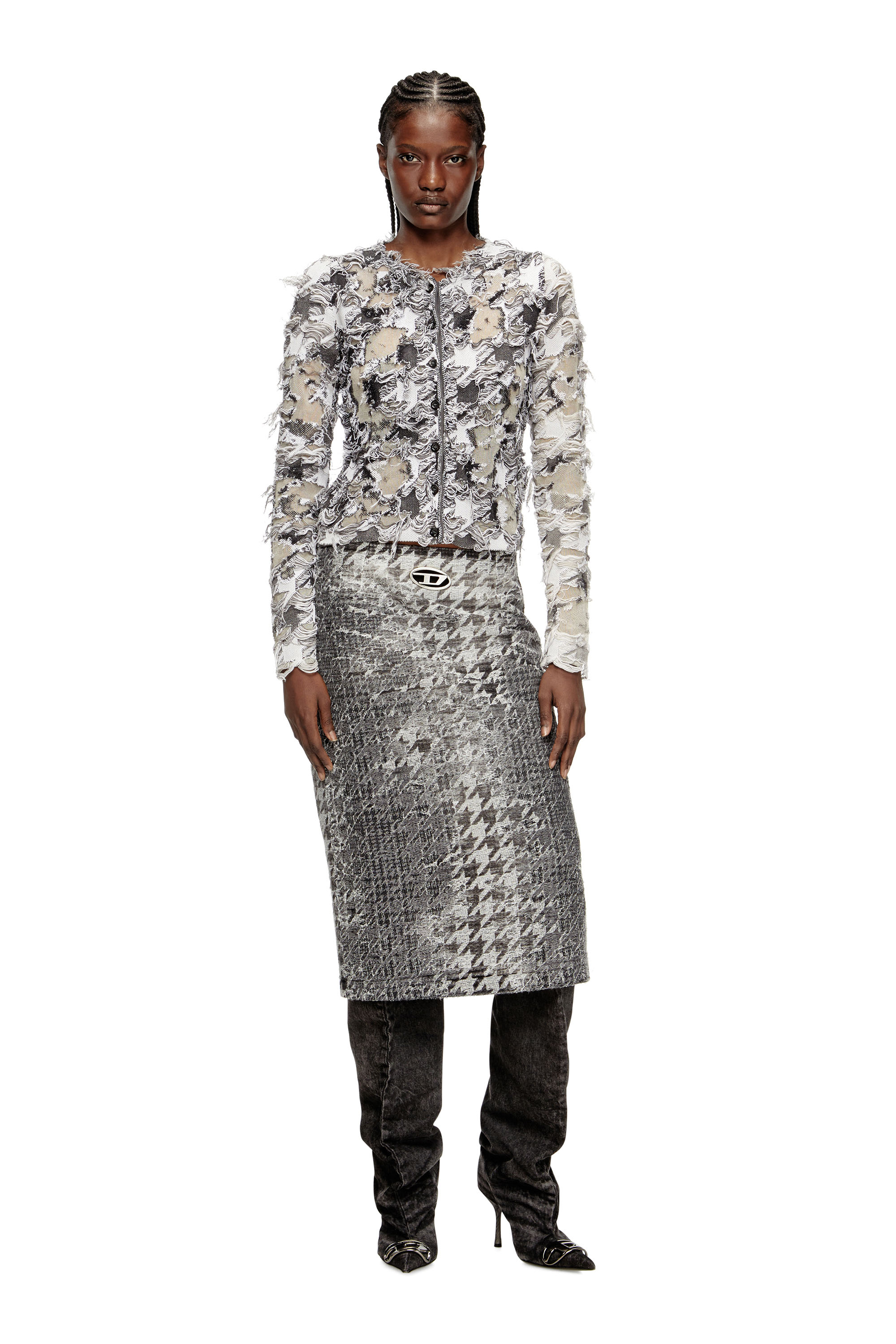 Diesel - M-SIBYLLA, Gilet en jacquard pied-de-poule dévoré Femme in Polychrome - 1