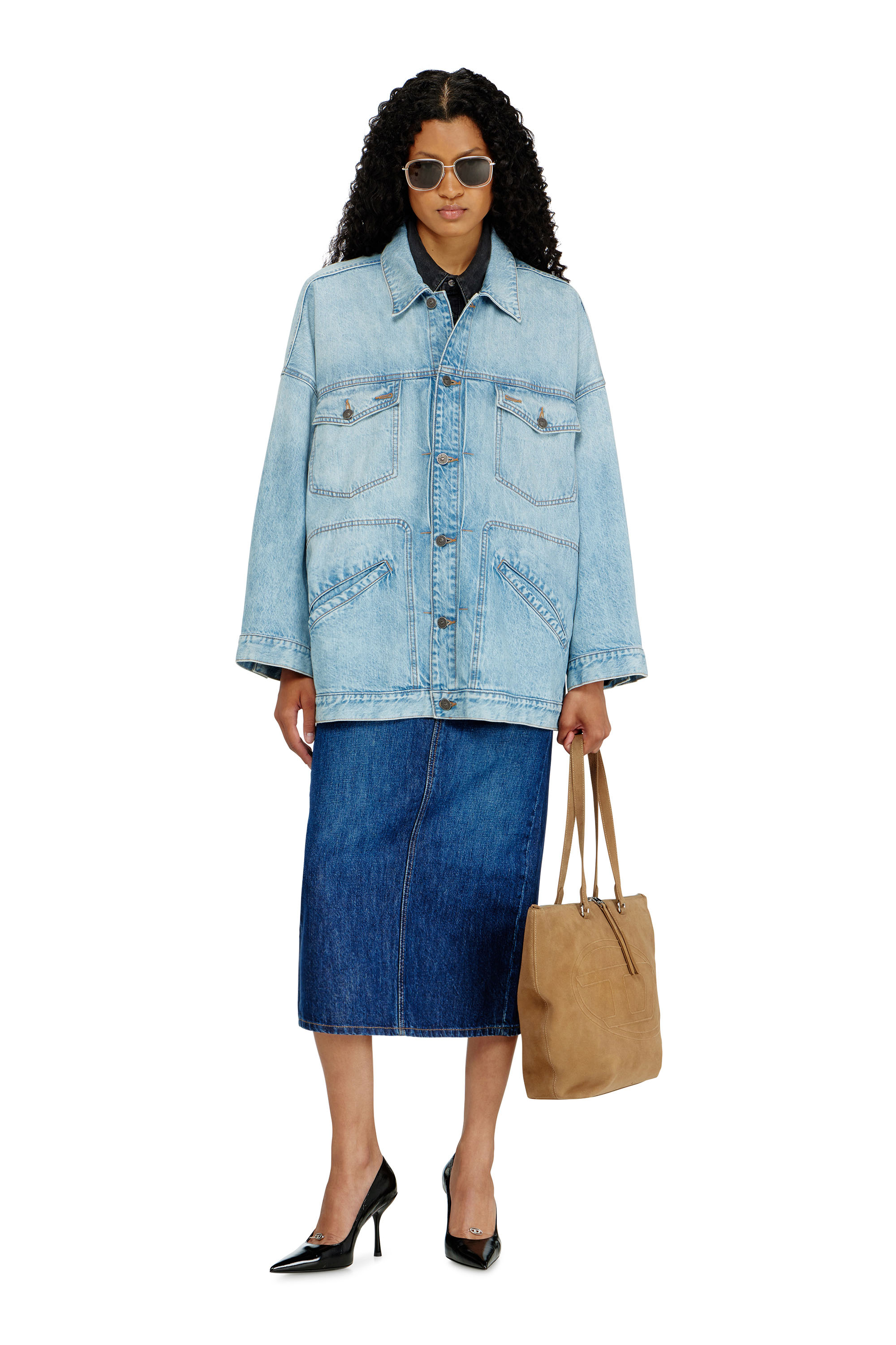 Diesel - DE-LIN, Veste workwear en denim oversized Femme in Bleu - 1
