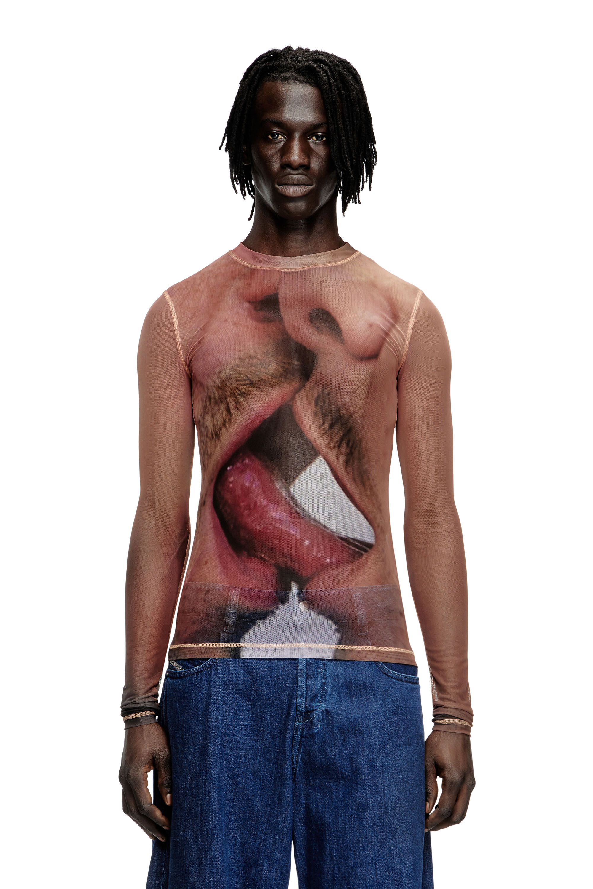 Diesel - PR-T-SIELAR-TOM25-1, Haut à manches longues en maille technique imprimée Mixte in Rose - 3