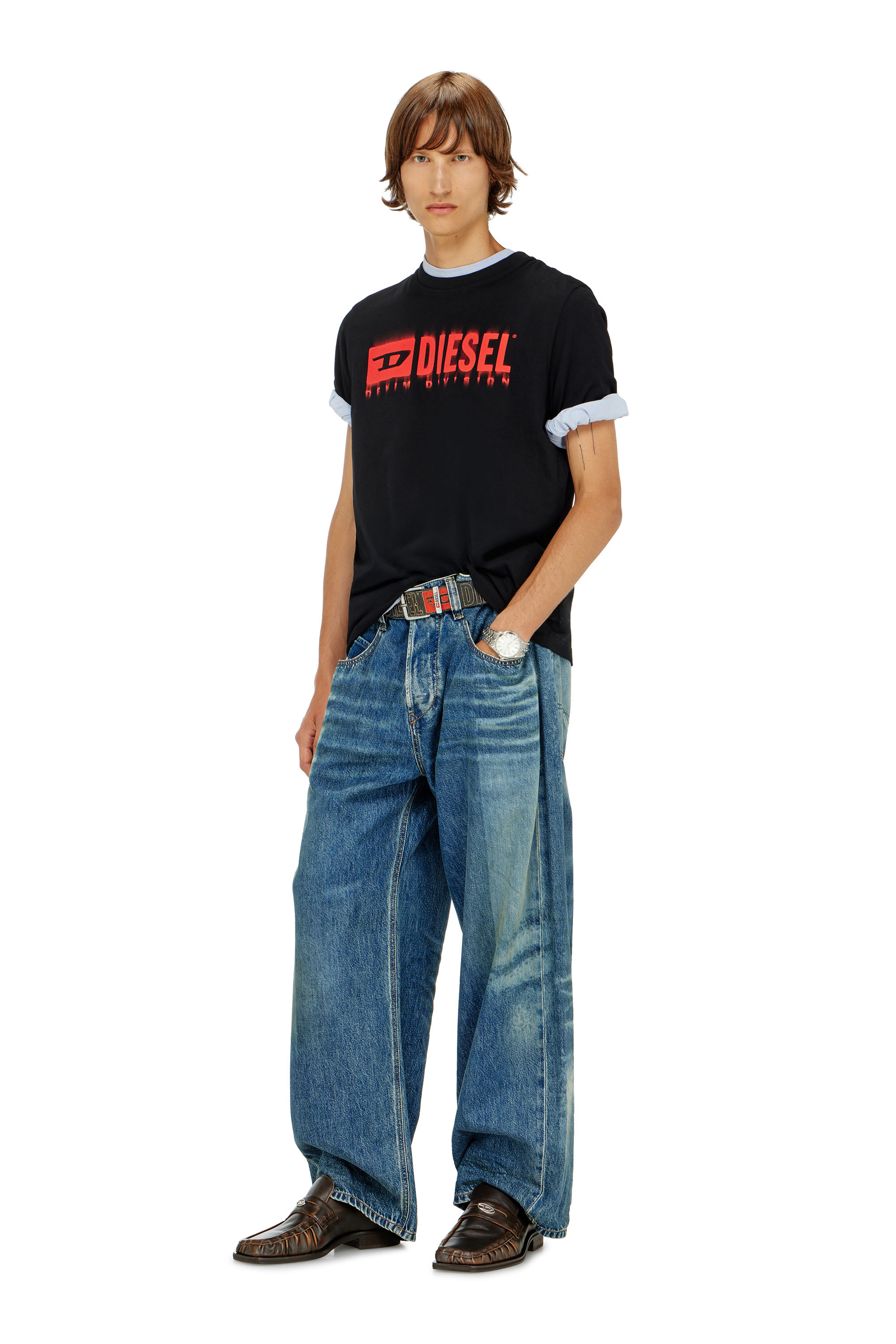 Diesel - T-ADJUST-Q7, T-shirt avec logo Diesel effet flou Homme in Noir - 2