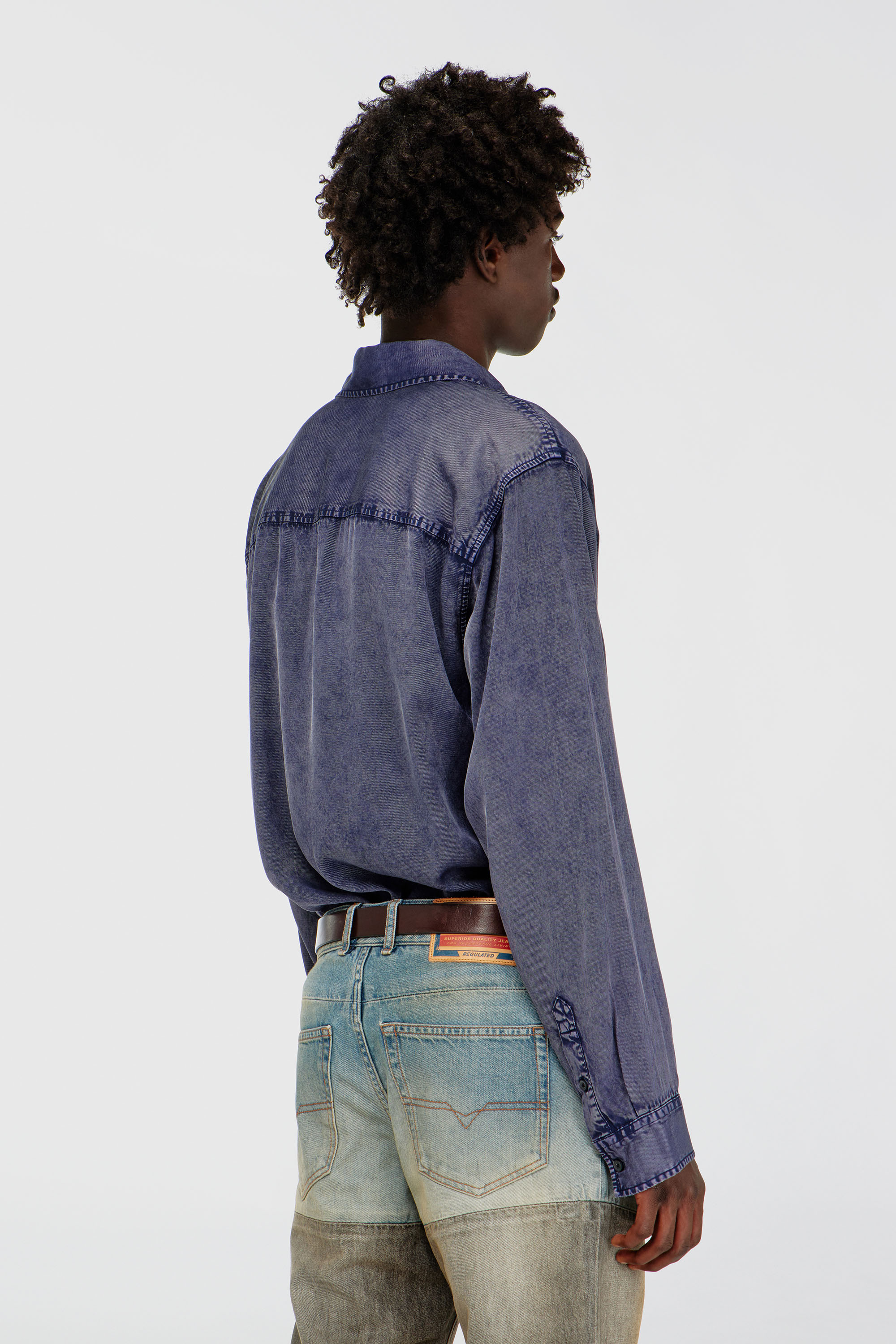 Diesel - S-SIMPLY-NIBC, Man's Fluid shirt in denim-effect viscose in Blue - 4