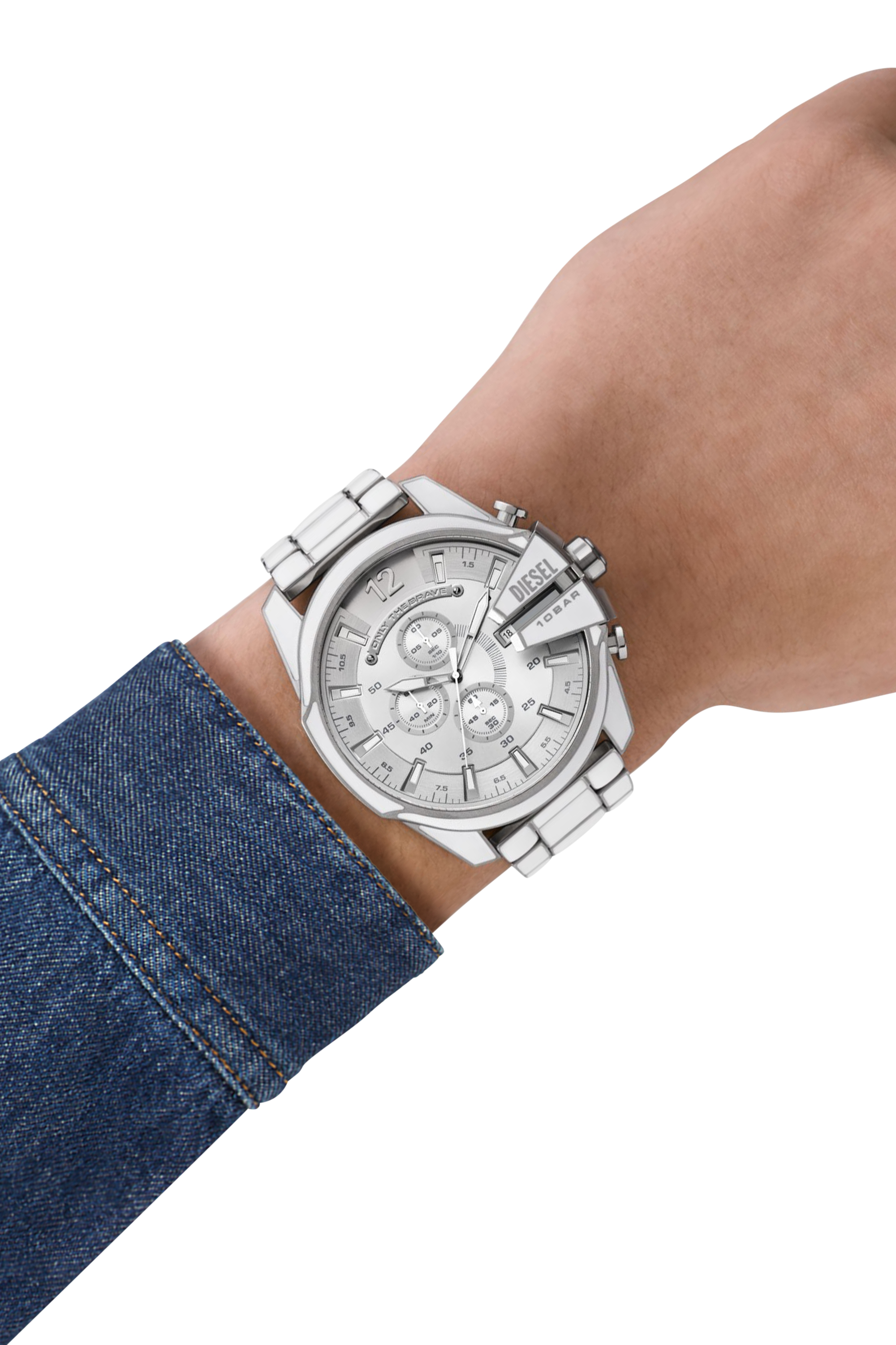 Diesel - DZ4660, Montre Mega Chief blanche et acier inoxydable Homme in Gris argenté - 4