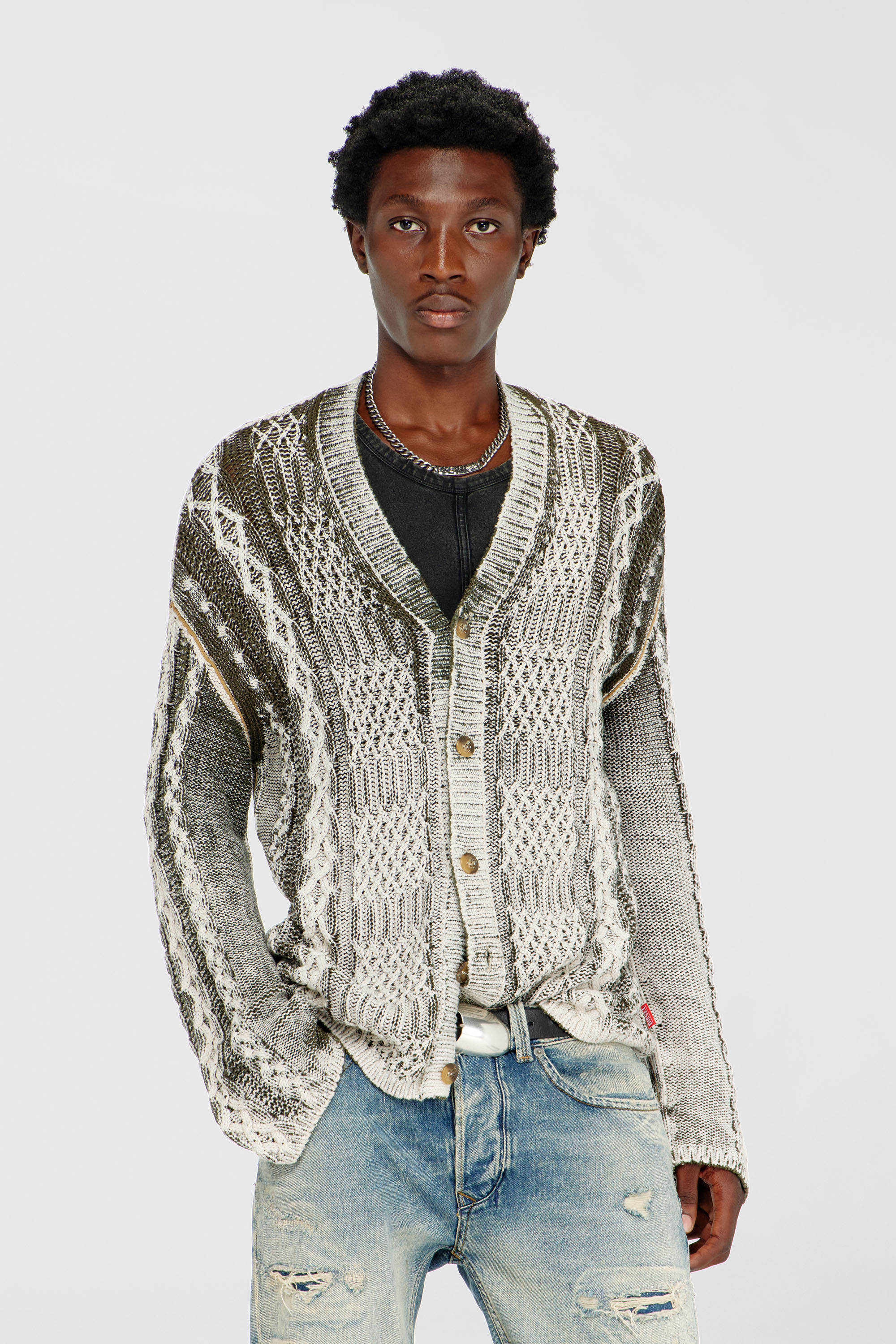 Diesel - K-MIOTO, Cardigan en maille torsad&eacute;e trait&eacute; Homme in Polychrome - 3
