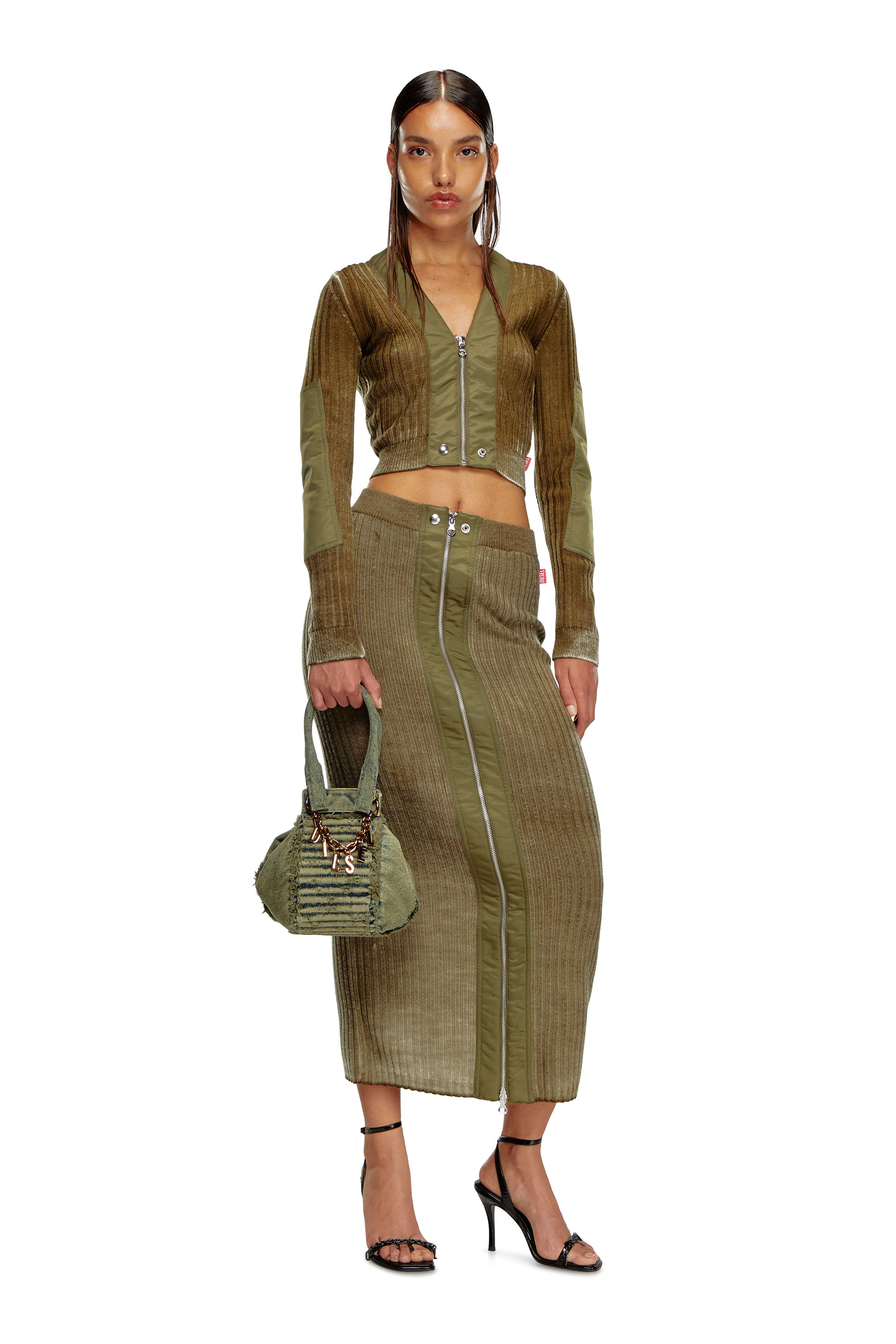 Diesel - M-ASI, Femme Jupe midi en maille de laine traitée in Vert - Image 2