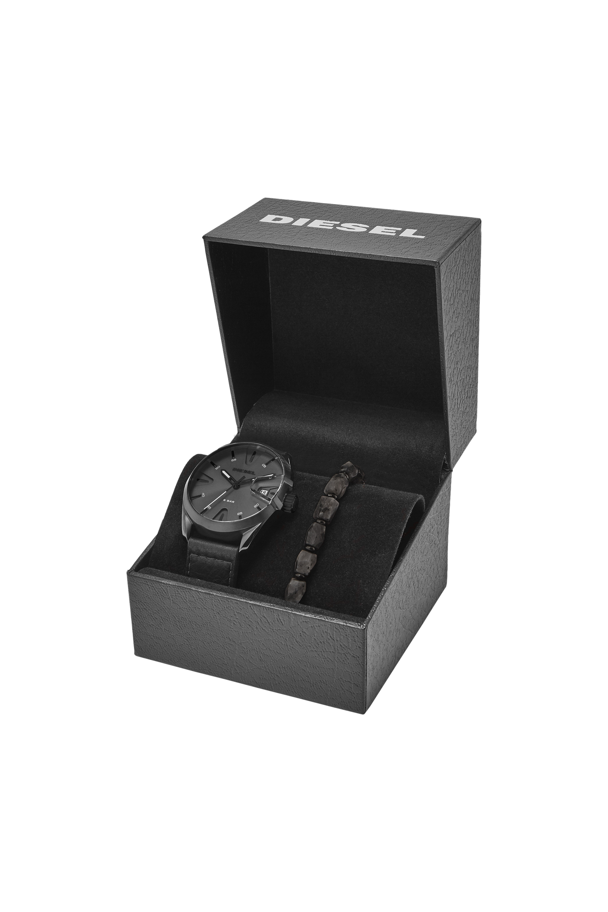 Diesel - DZ1924, Man's MS9 Three-Hand Black Leather Watch and Bracelet Set in Black - 4