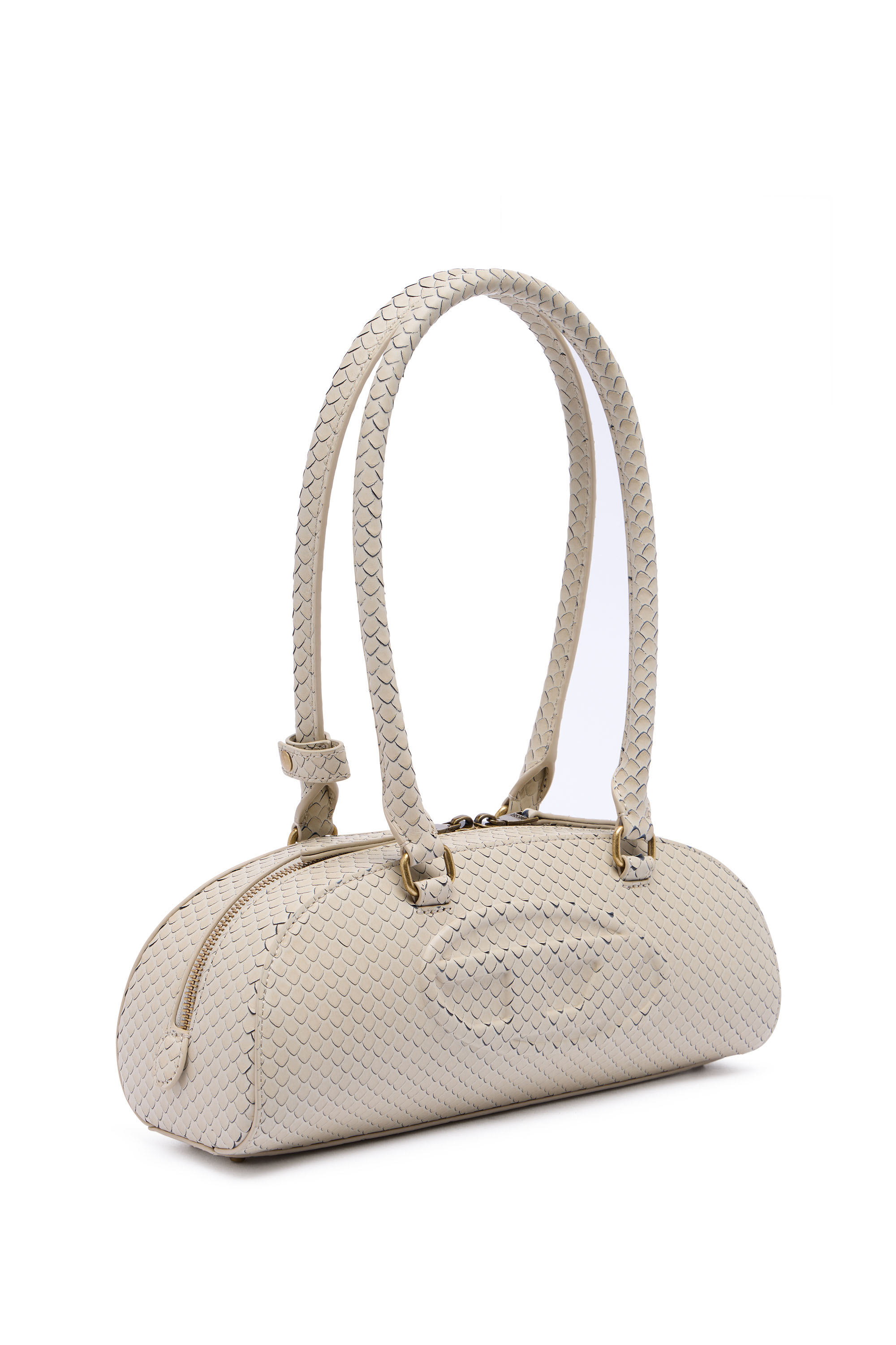 Diesel - 1DR DOME SHOULDER EW, 1DR Dome-Sac bowling allong&eacute; en cuir effet serpent Femme in Beige - 6