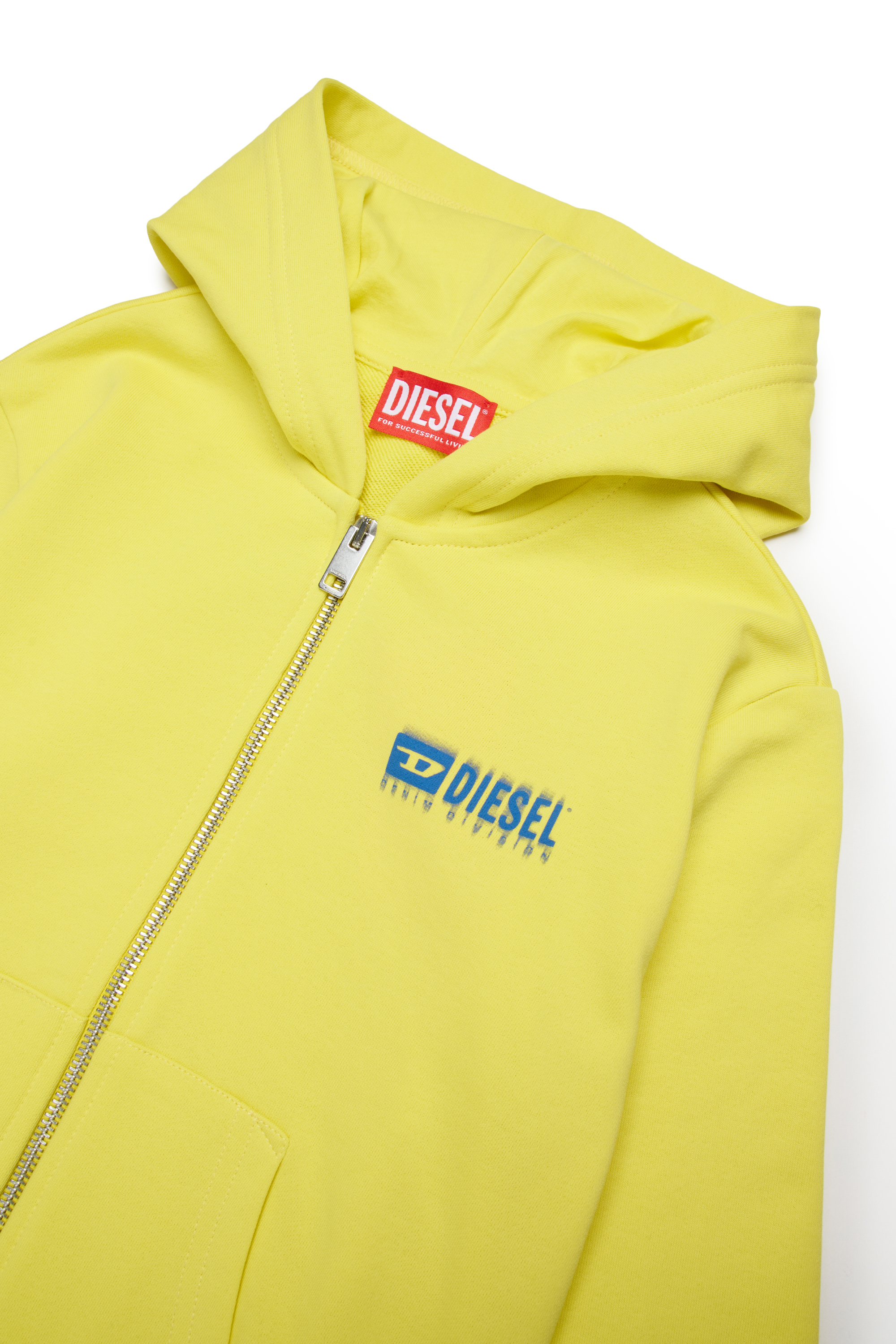 Diesel - SVOUGZIP OVER, Sweat-shirt à capuche zippé avec logo taché Homme in Jaune - 3