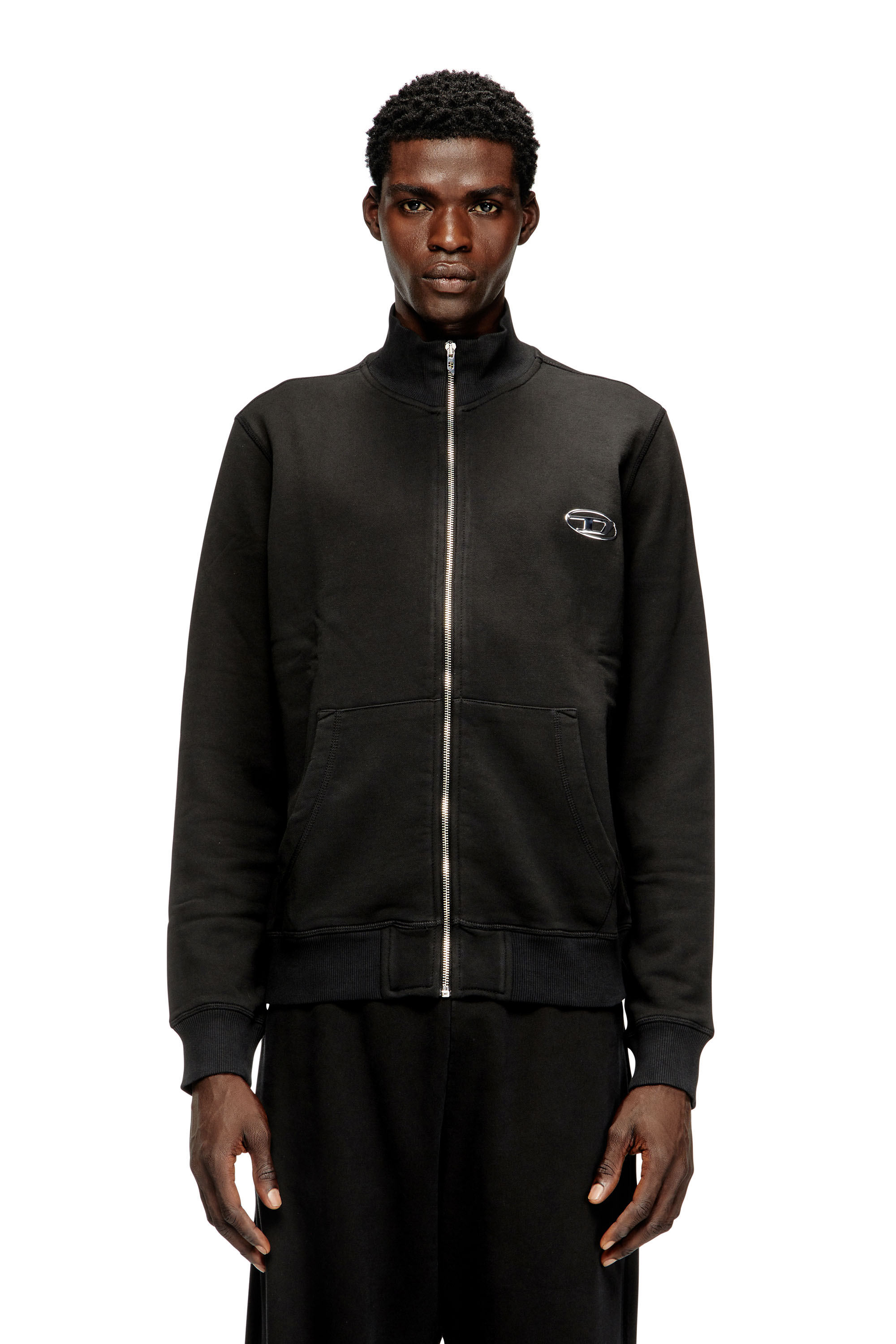 Diesel - S-GINN-ZIP-IOD, Sweatshirt avec col montant et Oval D métallique Homme in Noir - 3