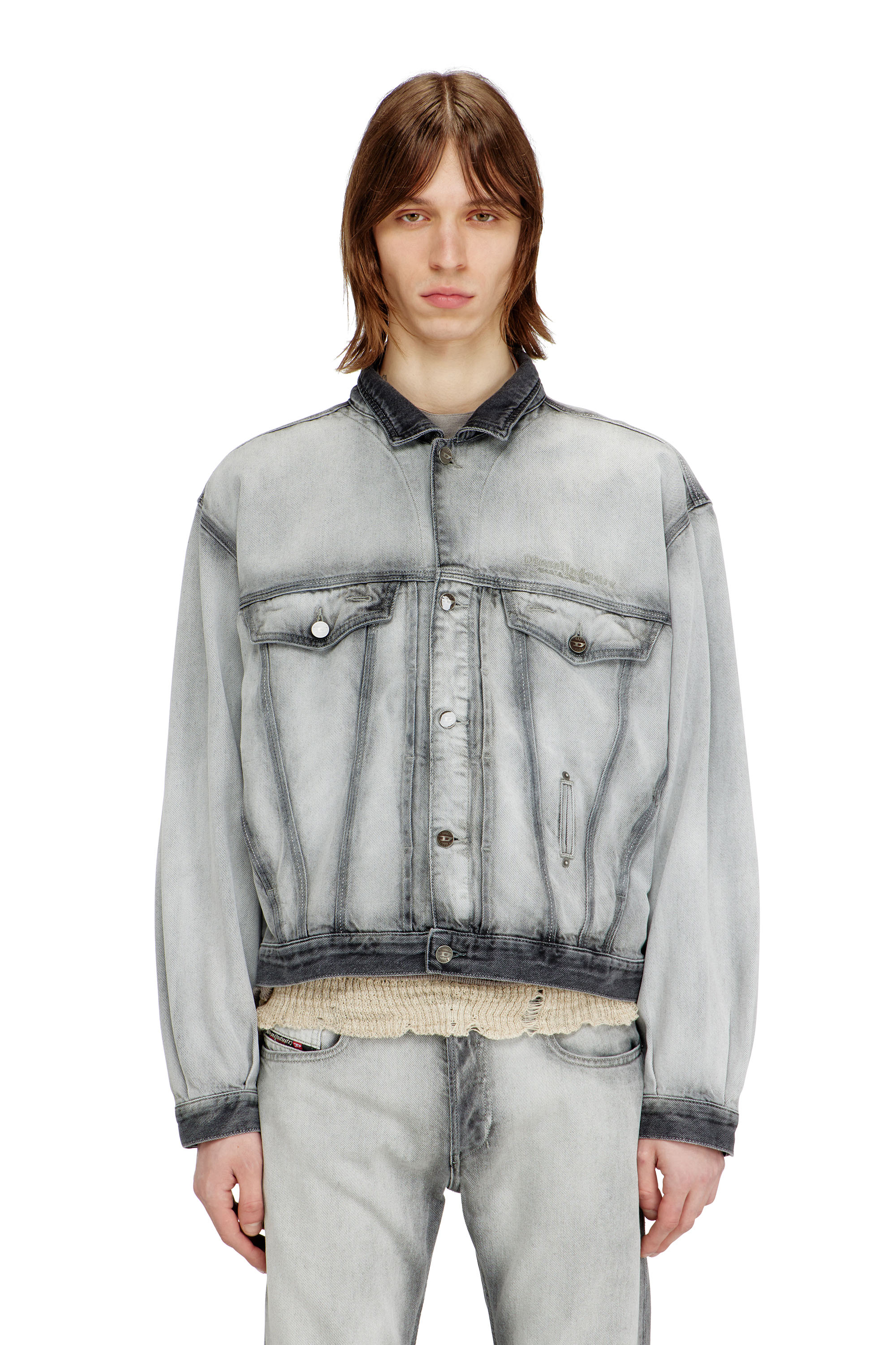 Diesel - D-DENVER-FSI, Veste trucker en denim soft skeleton Mixte in Gris - 1
