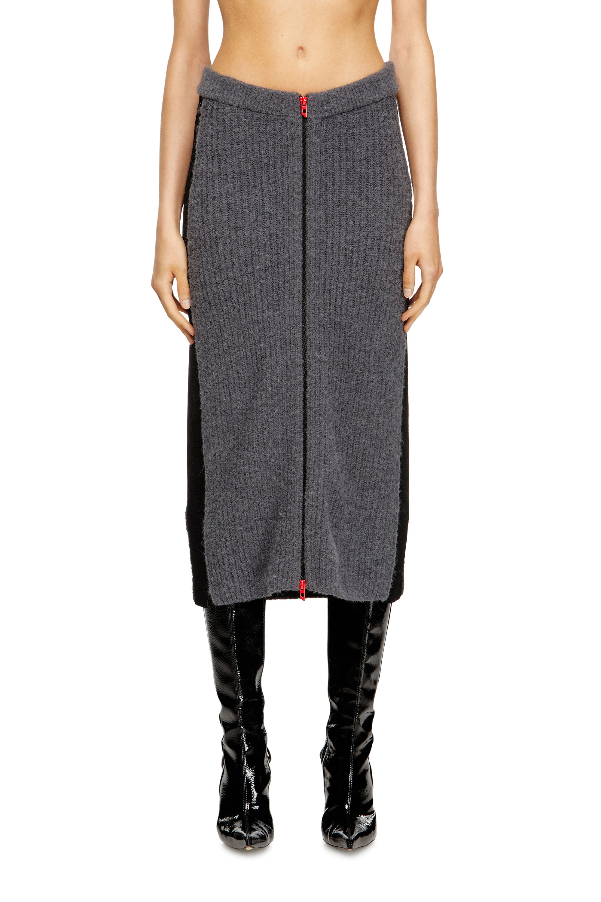 Diesel - M-LOUSI, Jupe midi en alpaga avec zip frontal Femme in Gris - 1