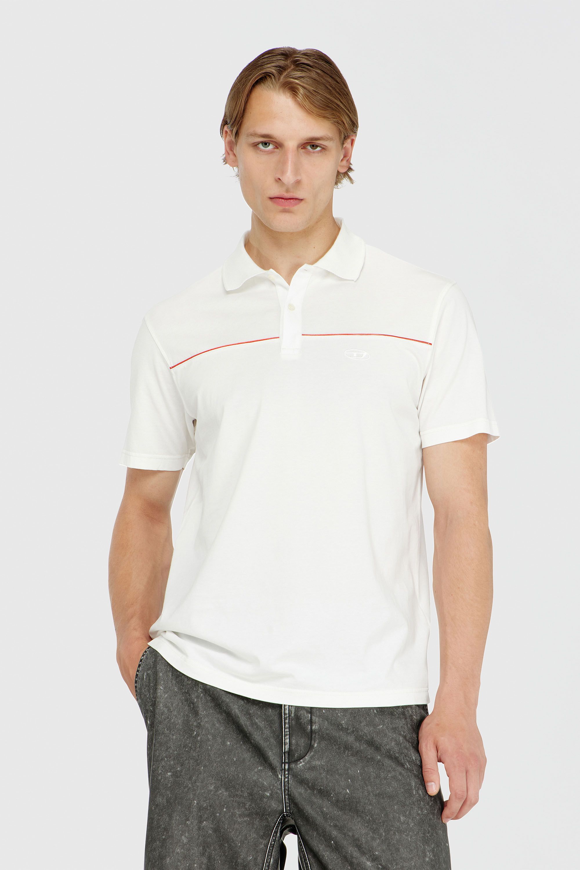 Diesel - T-REJUST-PIPING, Polo avec passepoil contrastant Homme in Blanc - 3