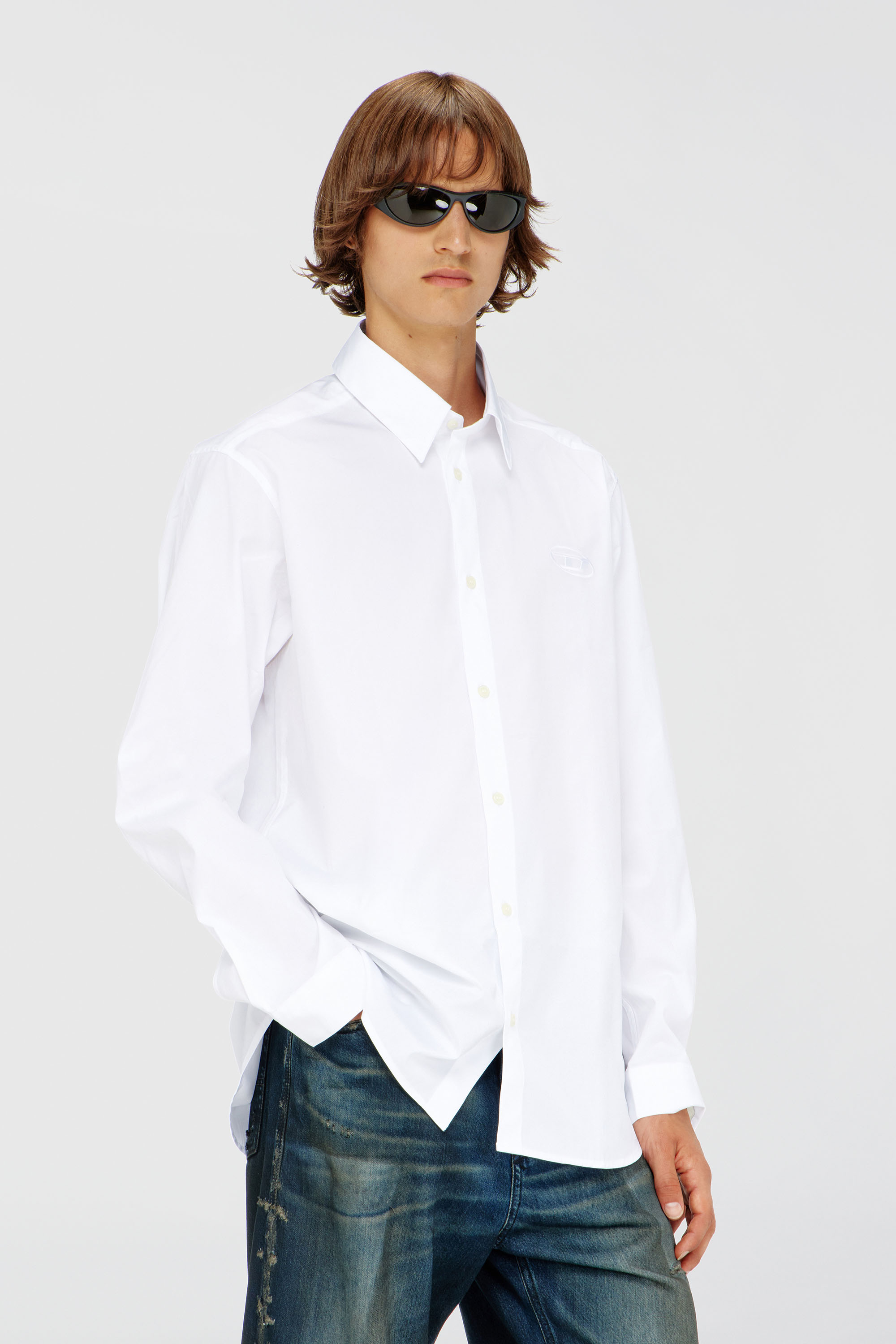 Diesel - S-SIMPLY-GSBH, Chemise en popeline extensible avec broderie Homme in Blanc - 3