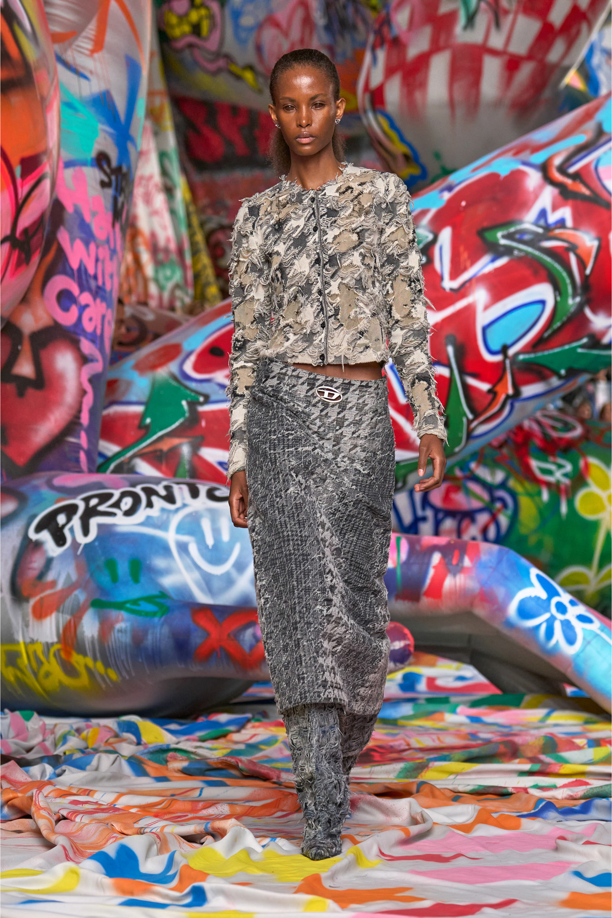 Diesel - DE- RATHIAN-FSH, Jupe mi-longue en denim jacquard motif Prince-de-Galles Femme in Polychrome - 6