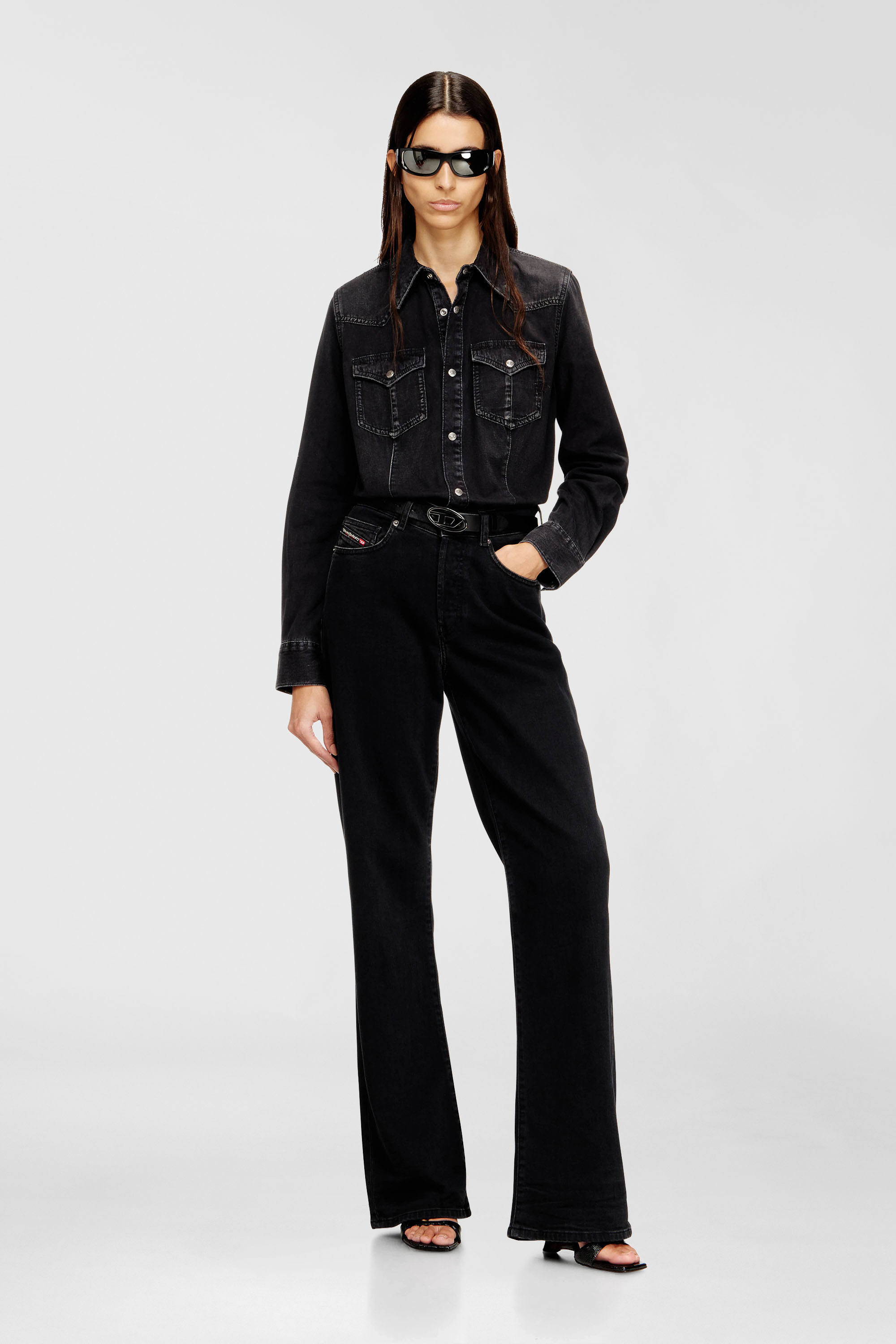 Diesel - DE-WAVES, Chemise western en denim trait&eacute; Femme in Noir - 2