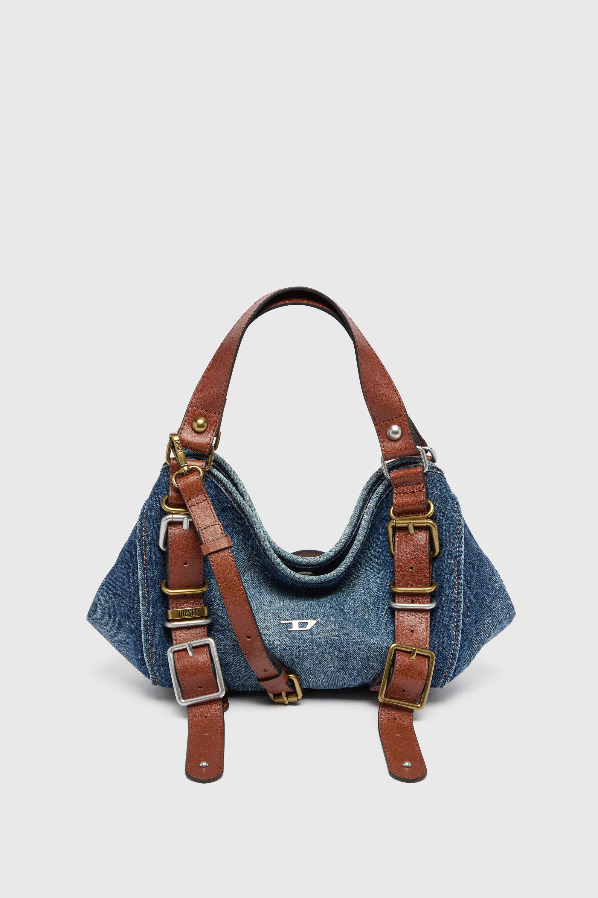 Diesel - D-ONE TOPHANDLE S, D-One-Small sac &agrave; poign&eacute;e en denim et cuir Femme in Bleu - 1