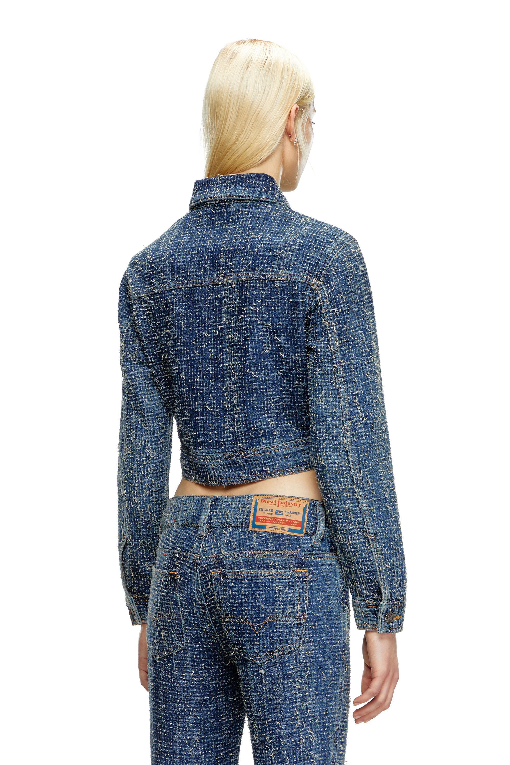 Diesel - DE-ATEL-S, Veste crop en denim boucl&eacute; Femme in Bleu - 4