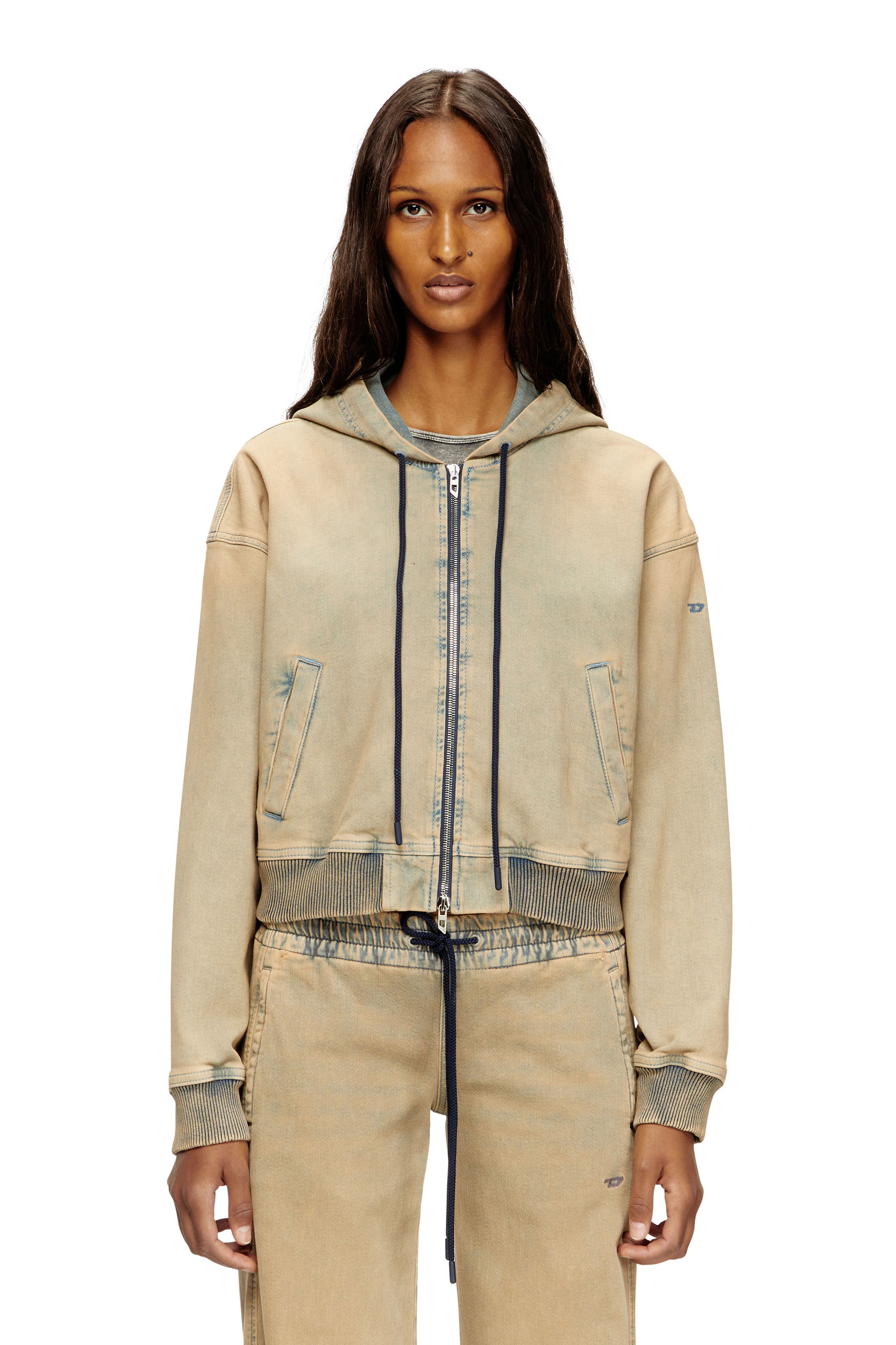 Diesel - DE-GIRI-CROP JOGG, Sweat-shirt à capuche zippé en tissu JoggJeans coloré Femme in Polychrome - 1