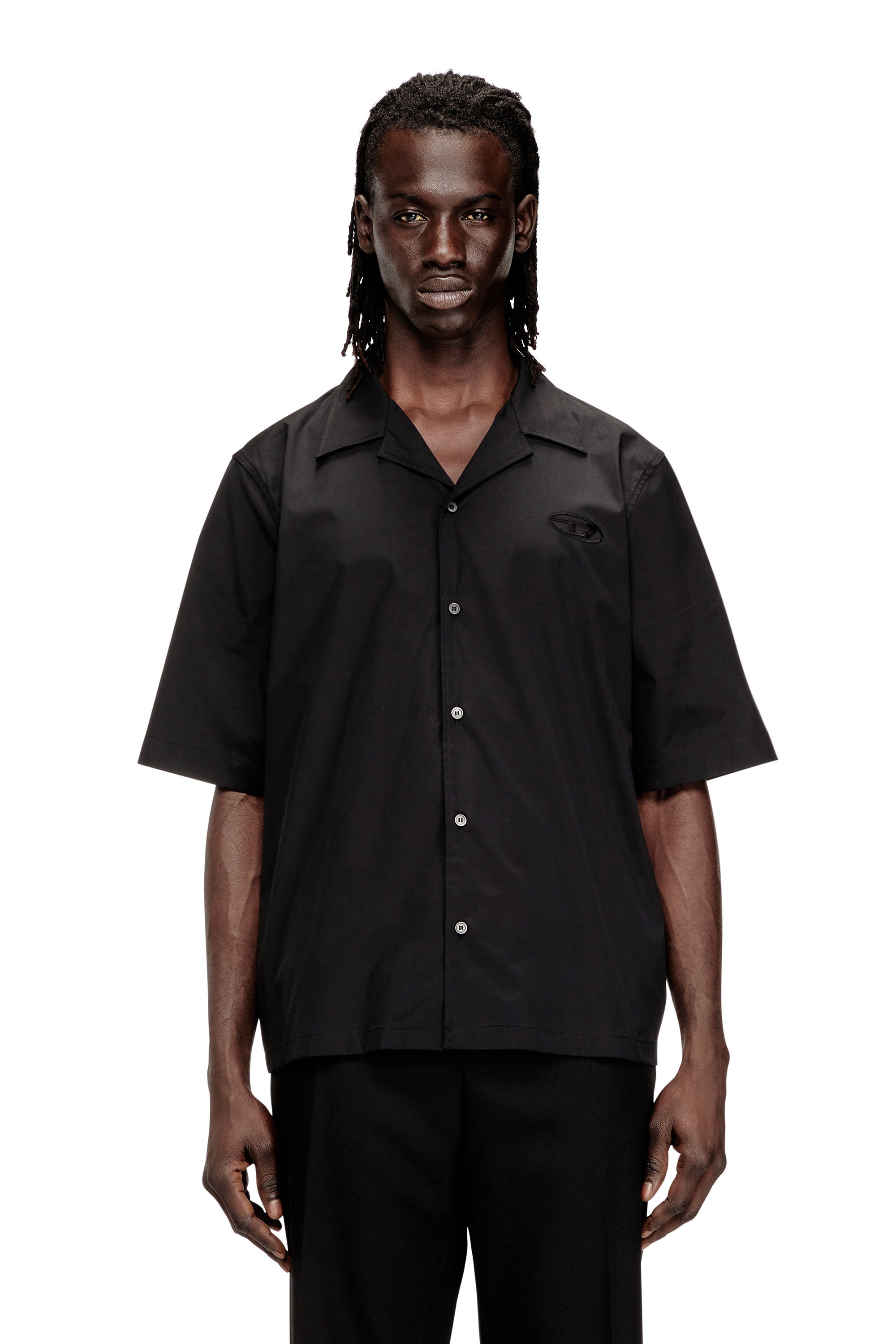 Diesel - S-MAC-GSBH, Chemise en popeline stretch avec broderie Oval D Homme in Noir - 1
