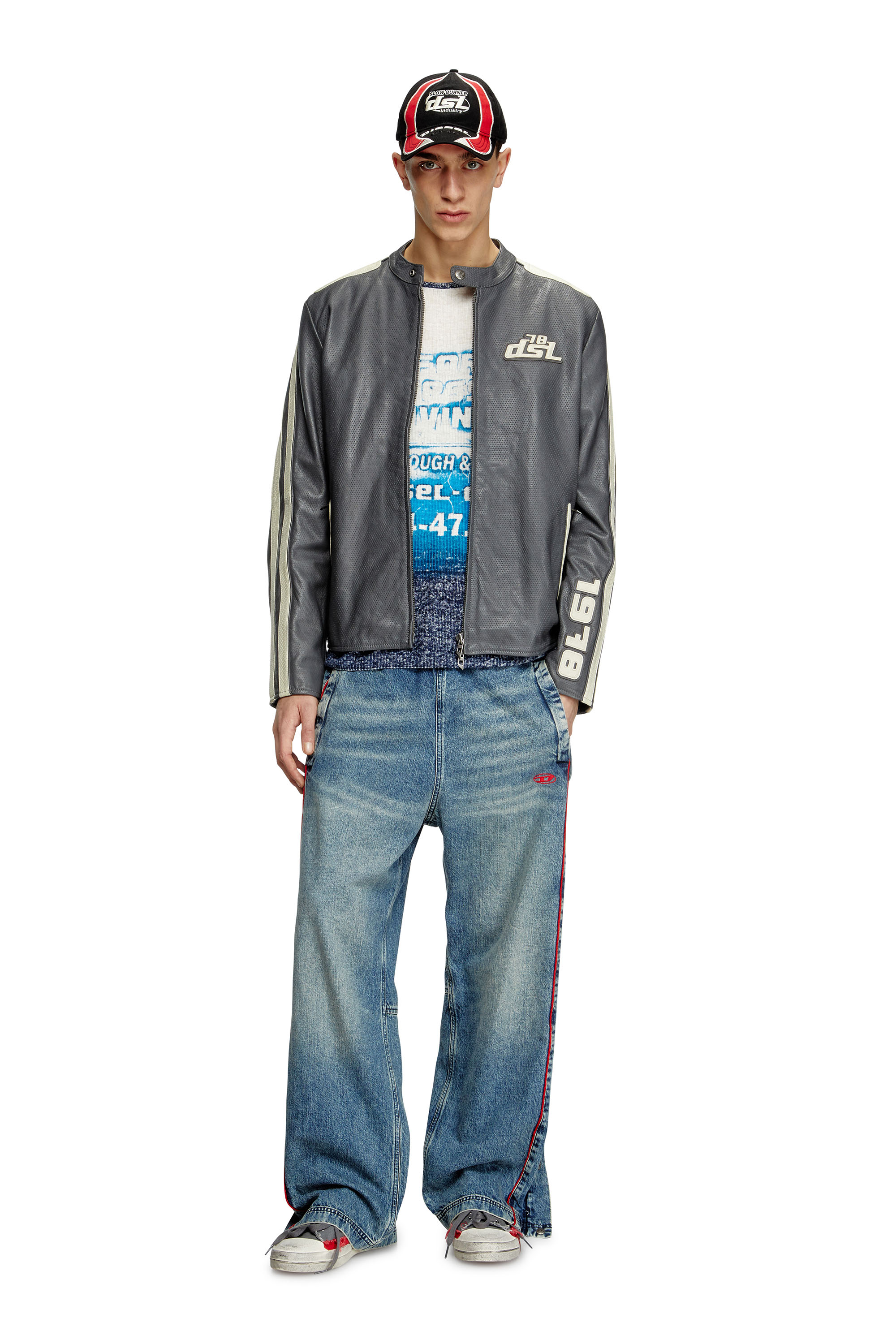 Diesel - L-POP, Veste de motard en cuir perfor&eacute; Mixte in Gris - 1