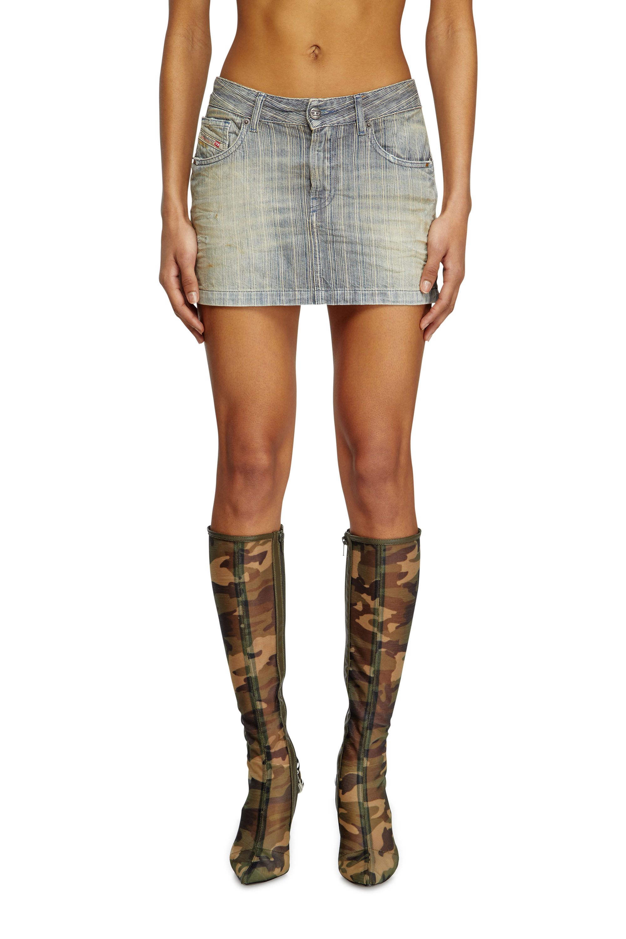 Diesel - DE-RON, Mini-jupe en denim indigo &agrave; rayures Femme in Bleu - 3