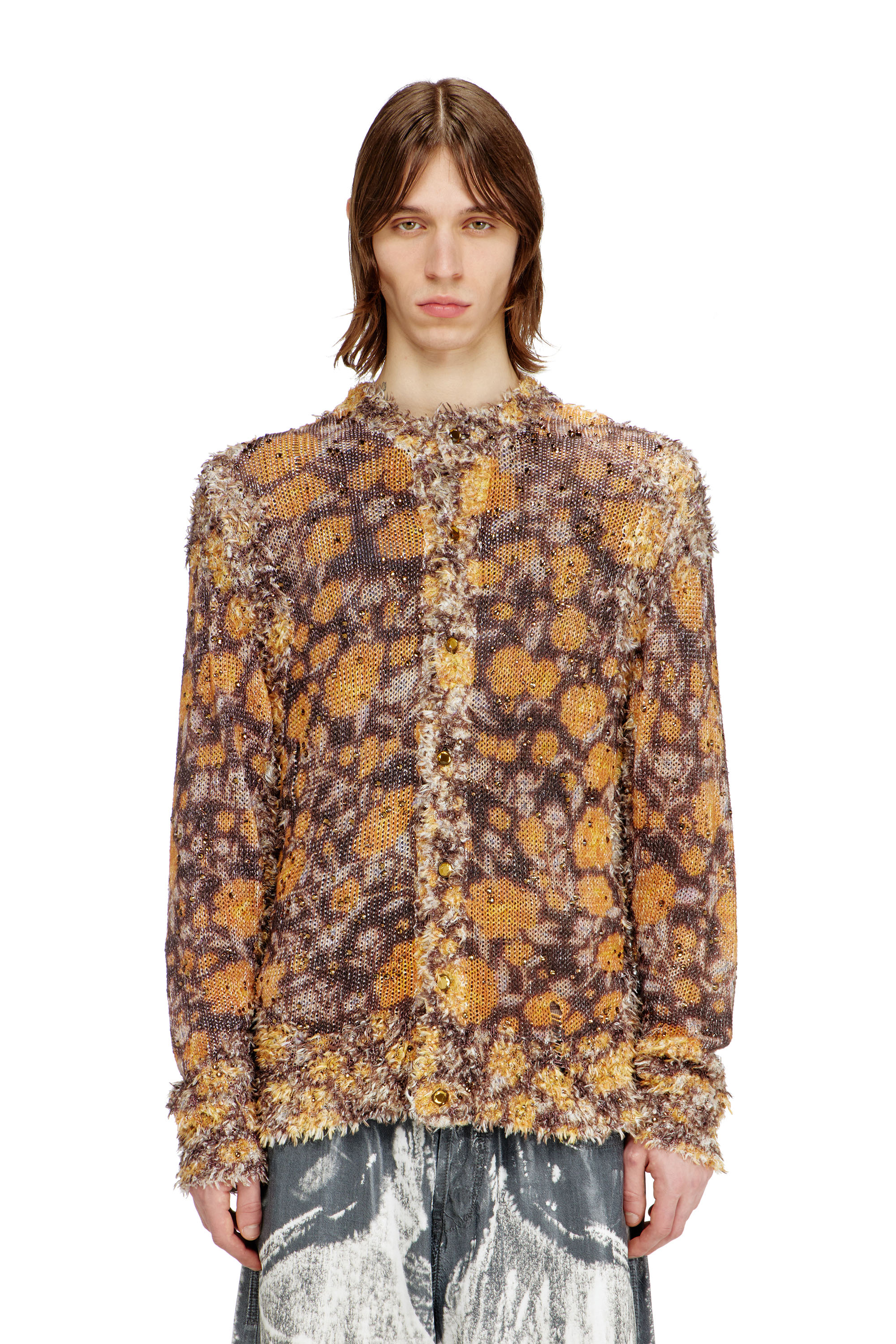 Diesel - K-LINNUS, Cardigan en m&eacute;lange de lin imprim&eacute; avec cristaux Homme in Polychrome - 1